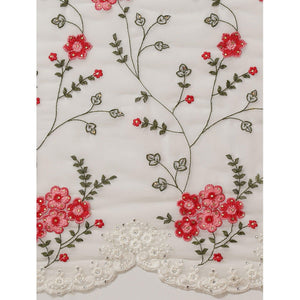 Off-White Floral Embroidered Georgette Saree - Peachmode