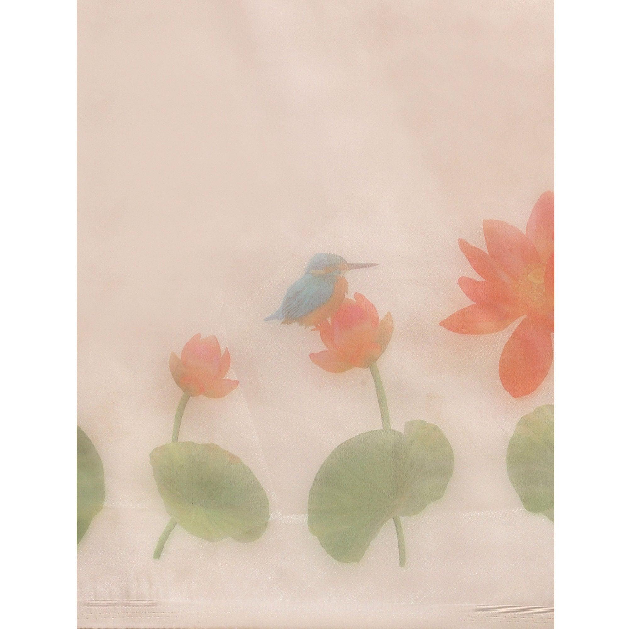 Off -White Partywear Printed Organza Saree - Peachmode