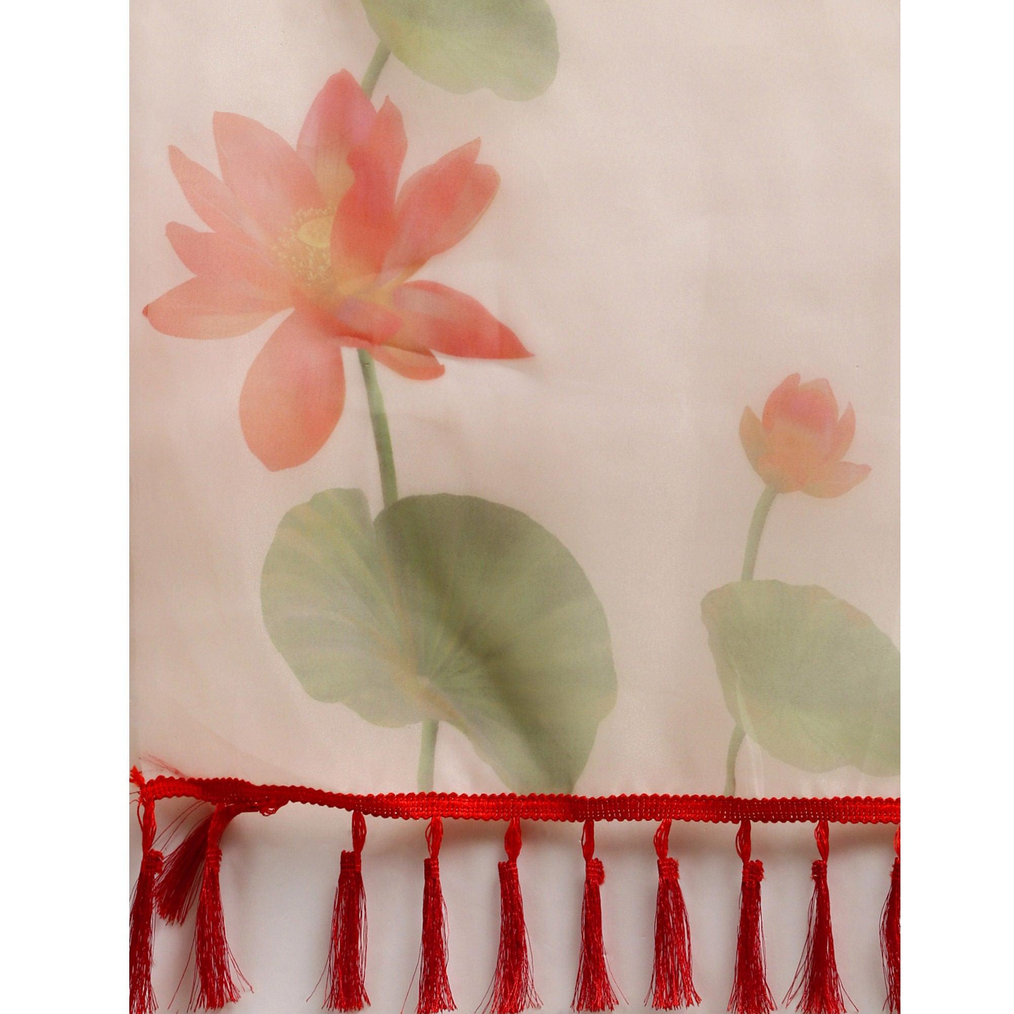 Off -White Partywear Printed Organza Saree - Peachmode