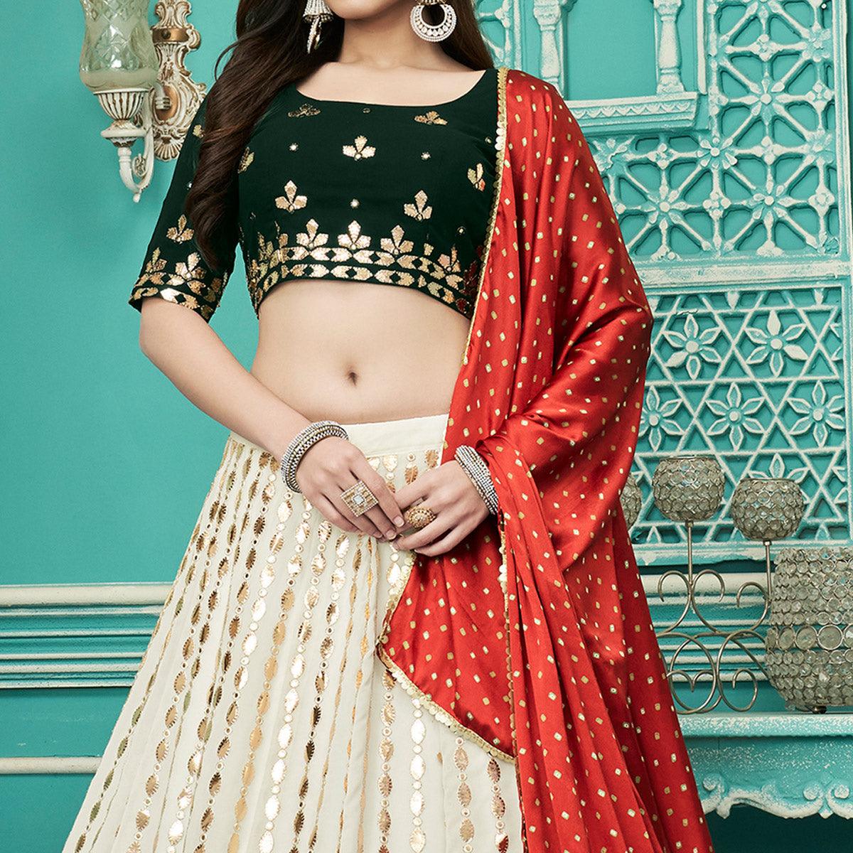 Off-White Partywear Sequence Embroidered Georgette Lehenga Choli - Peachmode