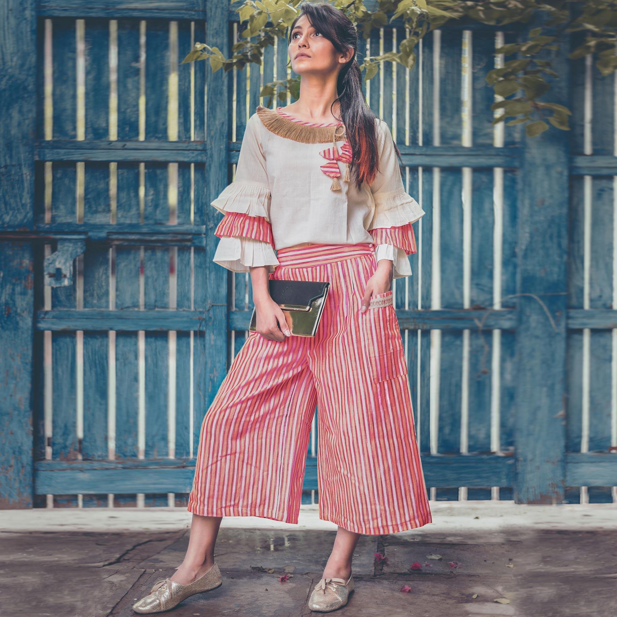 Off-White Printed Khaadi Top-Bottom Set - Peachmode
