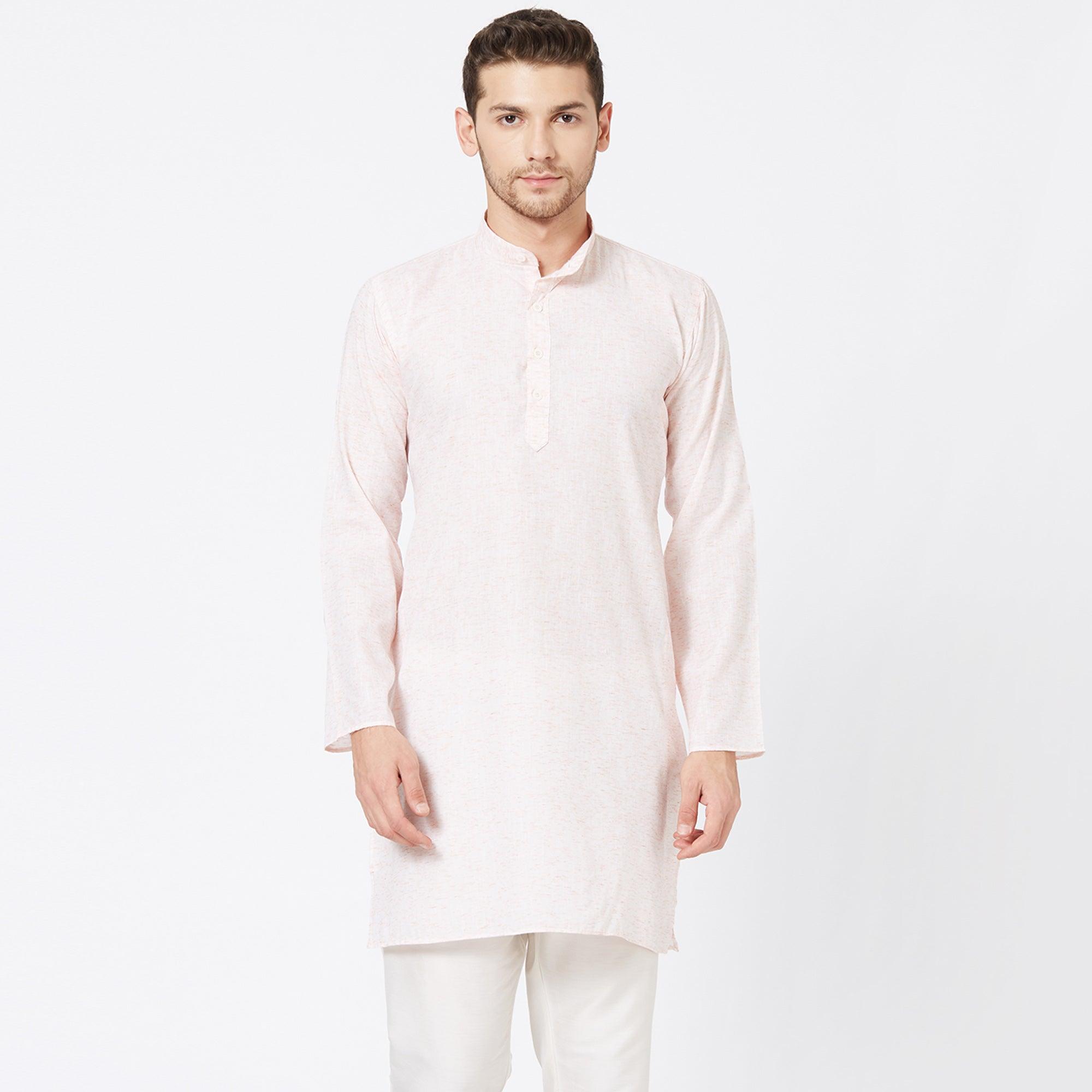 Off White Solid Pure Cotton Kurta - Peachmode