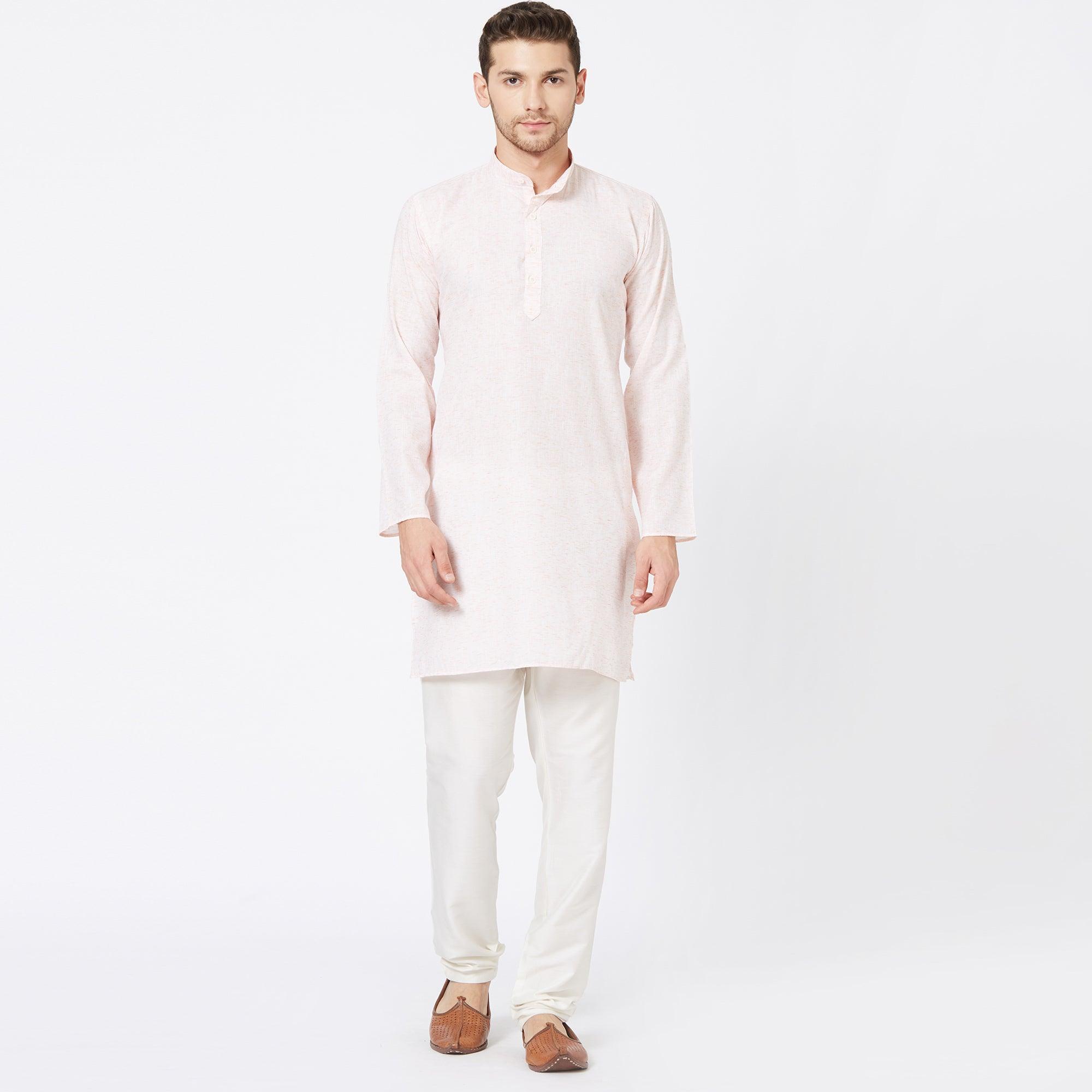 Off White Solid Pure Cotton Kurta - Peachmode