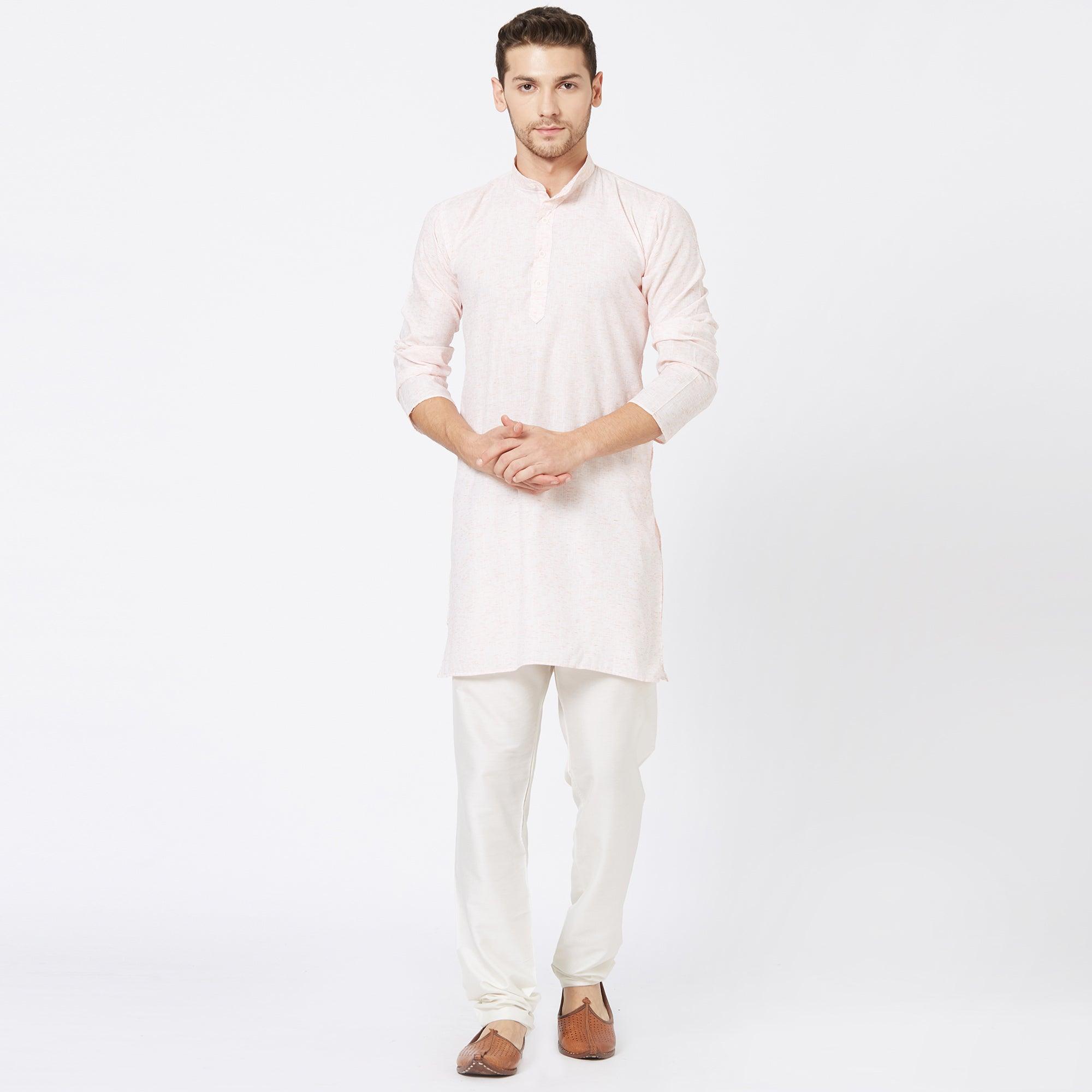 Off White Solid Pure Cotton Kurta - Peachmode