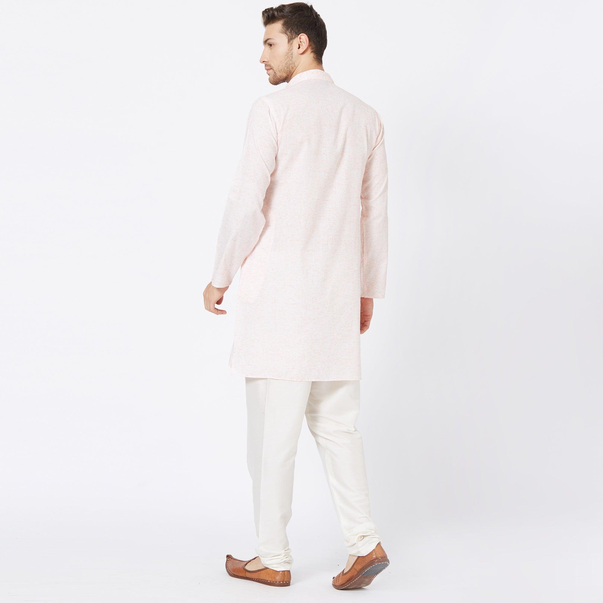 Off White Solid Pure Cotton Kurta - Peachmode