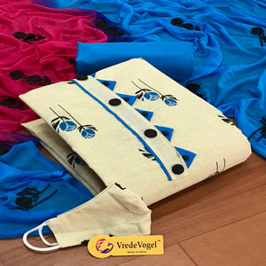 OffWhite - Blue Casual Wear Printed Cotton Dress Material - Peachmode