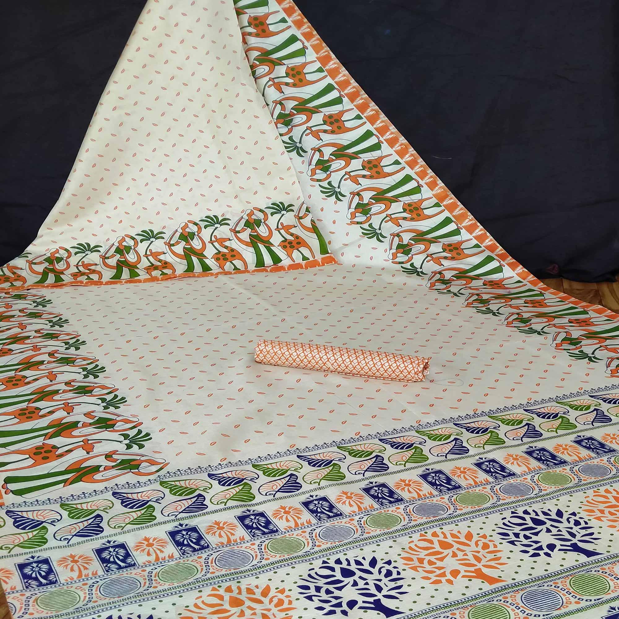 Offwhite Colored Casual Wear Digital Printed Jute Saree - Peachmode