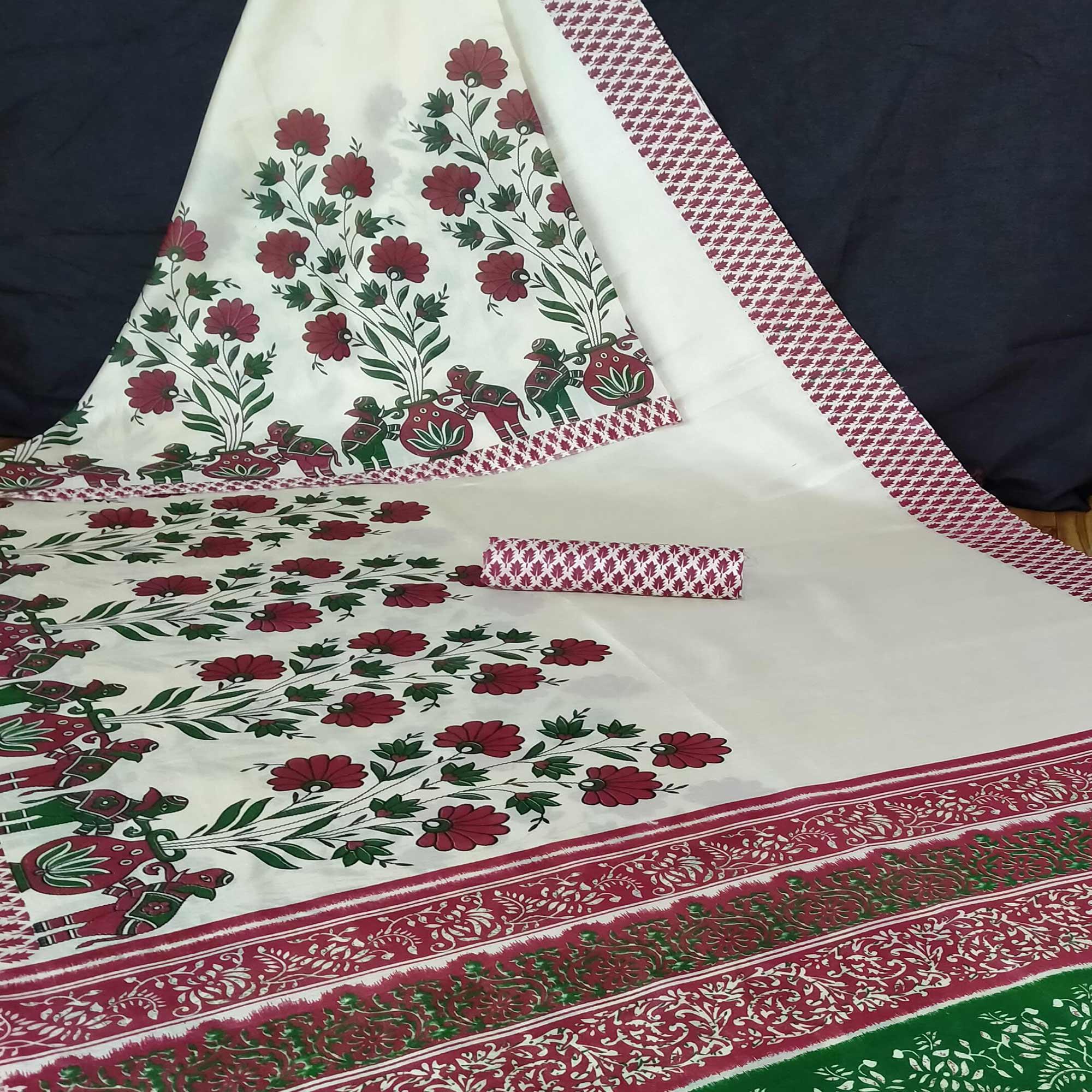 Offwhite Colored Casual Wear Digital Printed Jute Saree - Peachmode