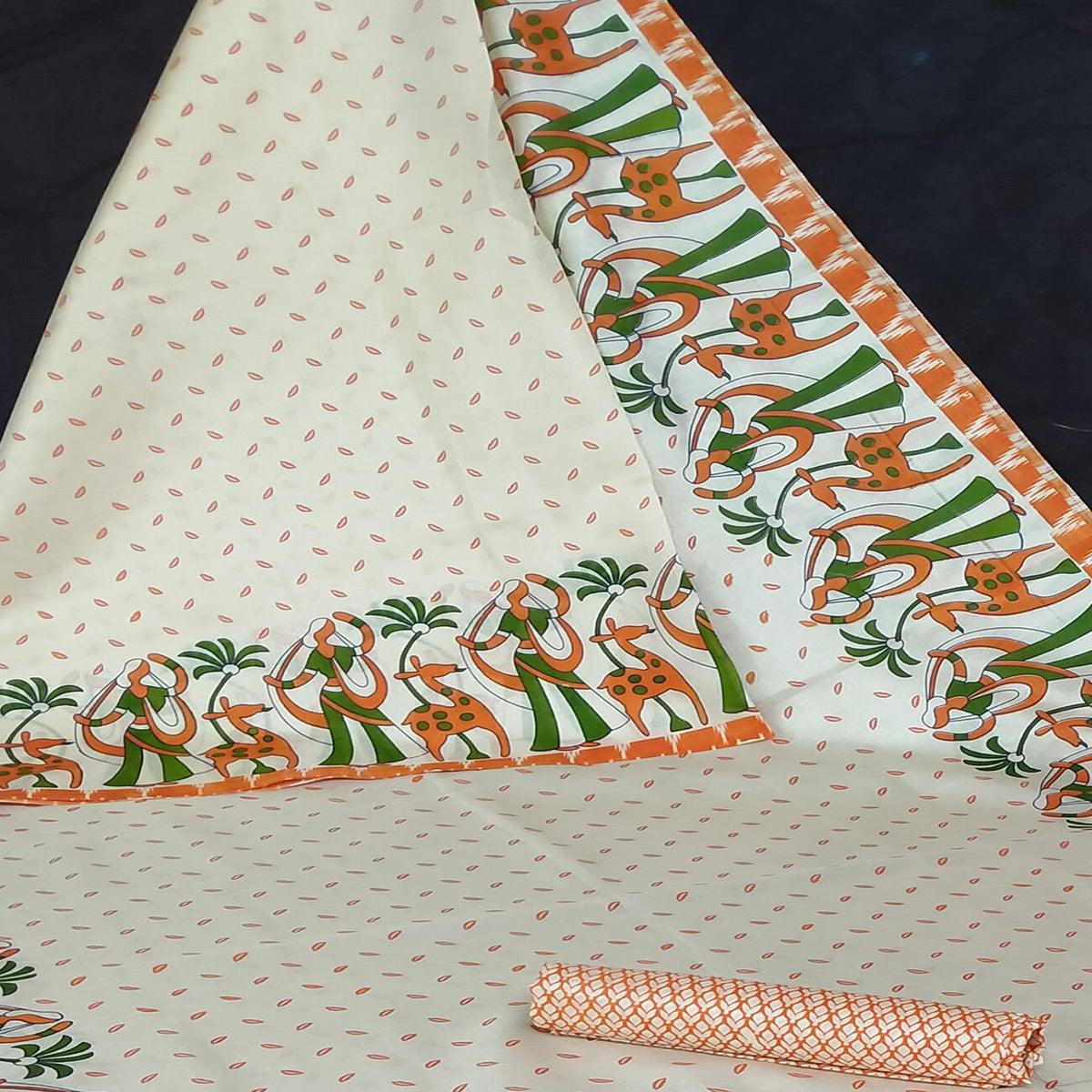 Offwhite Colored Casual Wear Digital Printed Jute Saree - Peachmode