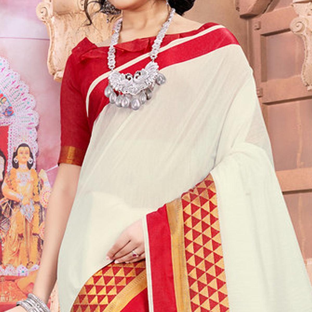 Offwhite Colored Festive Wear Woven Jute Saree - Peachmode