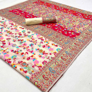 Offwhite Printed Chanderi Saree - Peachmode