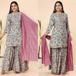 Offwhite Printed Cotton Silk Sharara Suit - Peachmode
