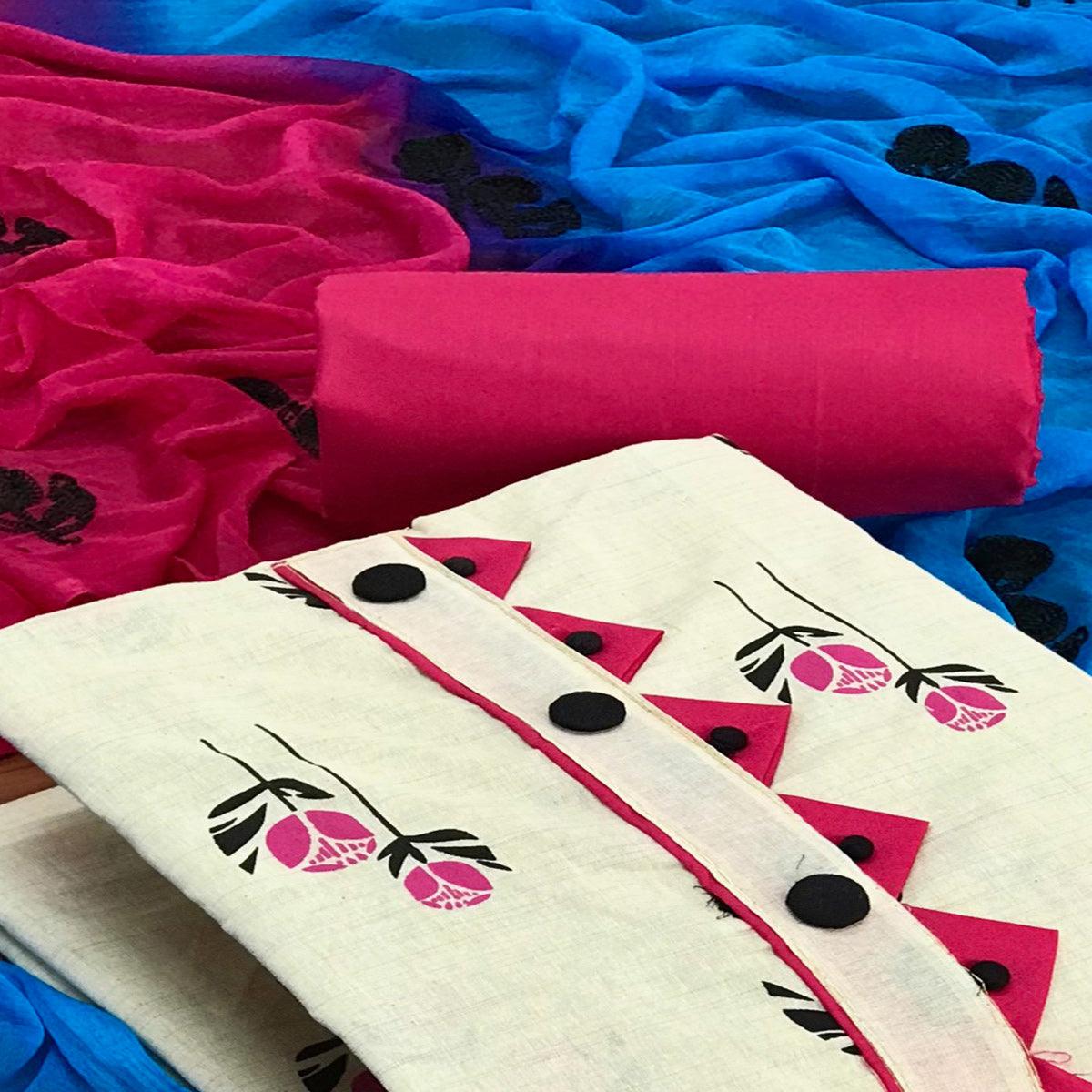 OffWhite - Rani Casual Wear Printed Cotton Dress Material - Peachmode