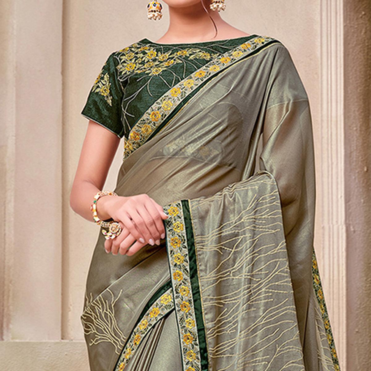 Olive Green Partywear Resham Embroidered Georgette Saree - Peachmode