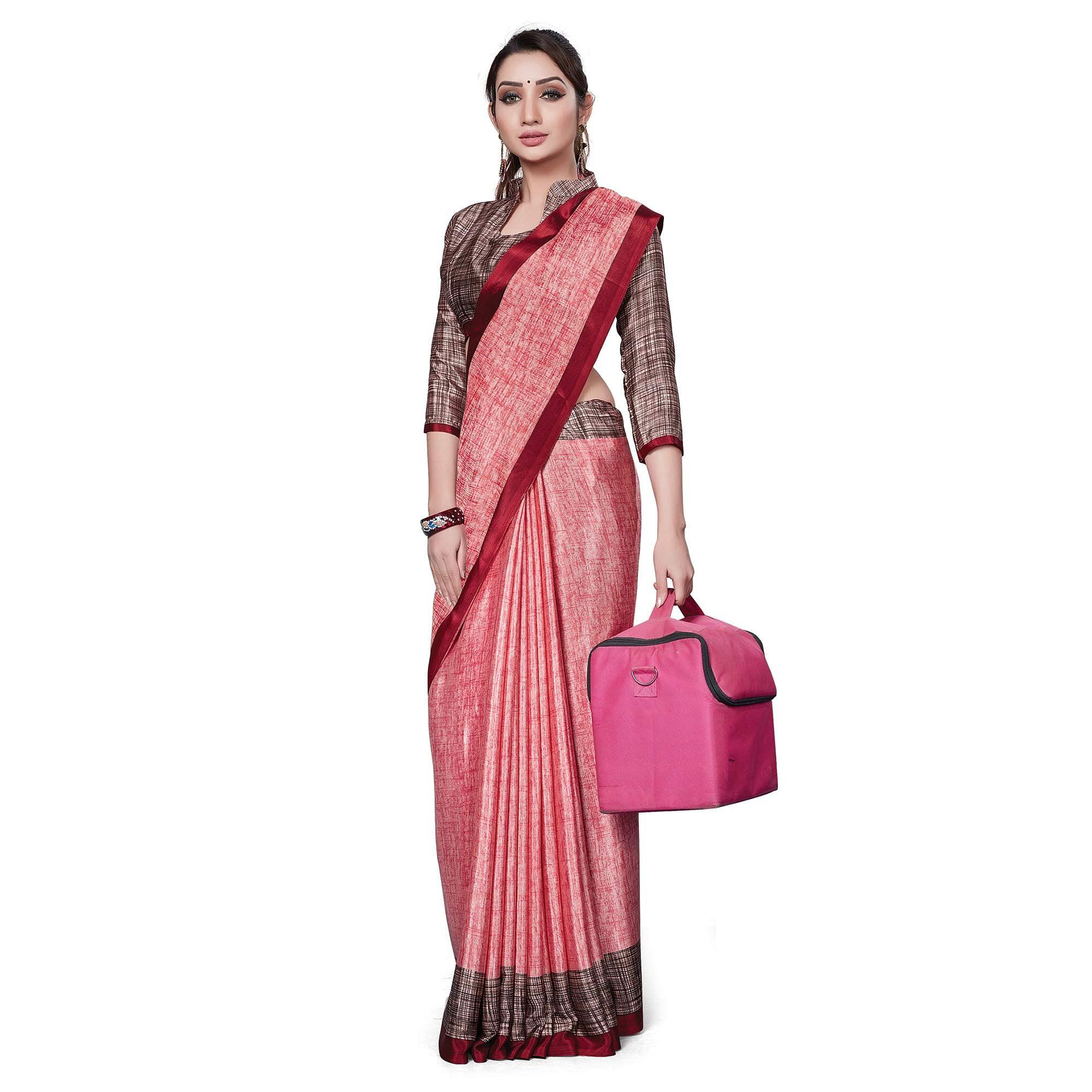 Opulent Coral Red Colored Casual Wear Printed Crepe Saree - Peachmode