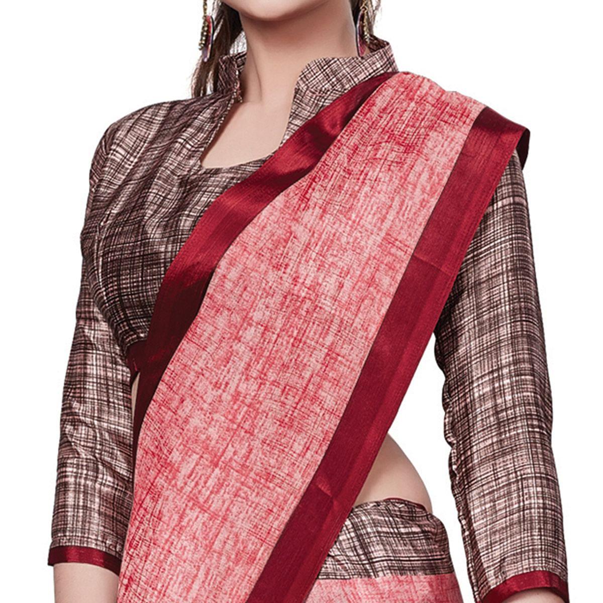 Opulent Coral Red Colored Casual Wear Printed Crepe Saree - Peachmode
