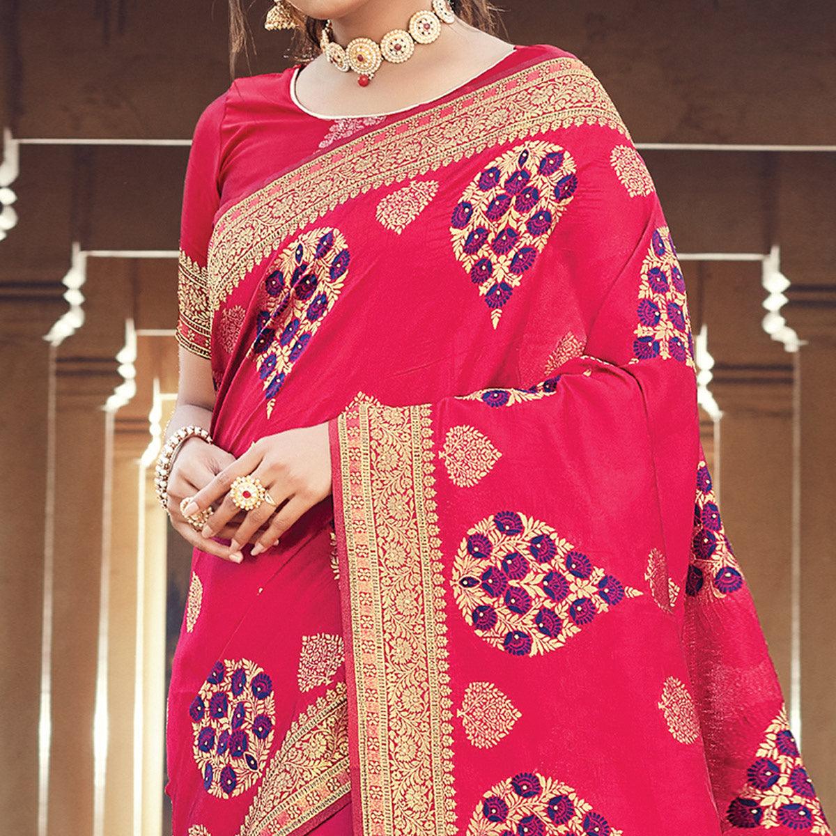 Opulent Dark Pink Colored Festive Wear Woven Silk Saree - Peachmode