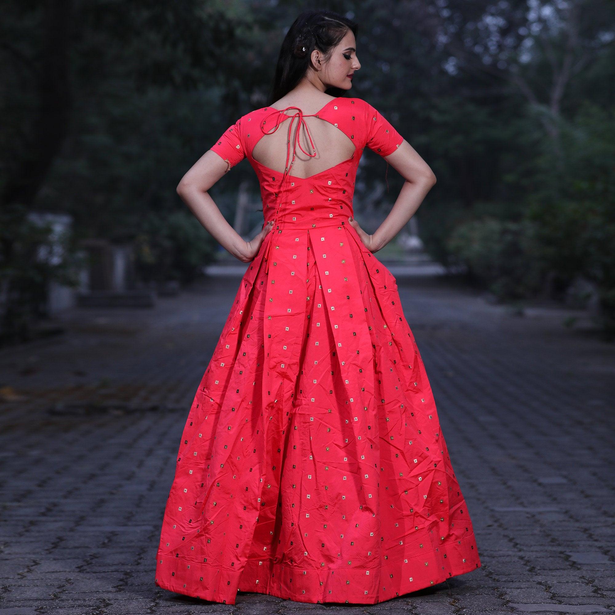 Opulent Gajari Pink Colored Partywear Tapetta Gown - Peachmode