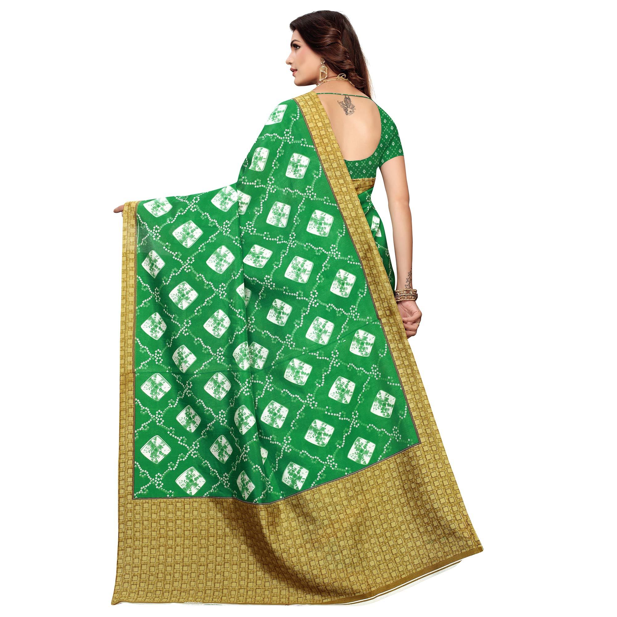 Opulent Green Colored Casual Printed Art Silk Saree - Peachmode