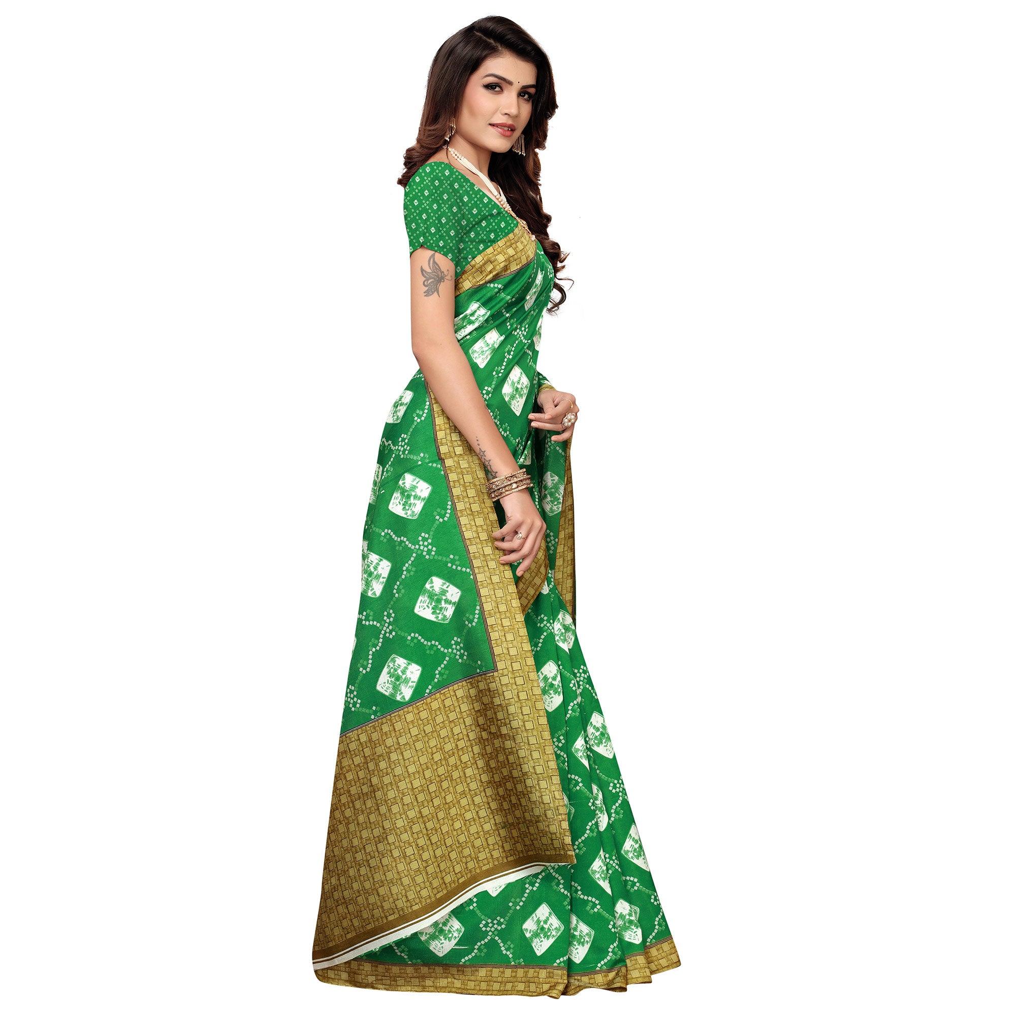 Opulent Green Colored Casual Printed Art Silk Saree - Peachmode