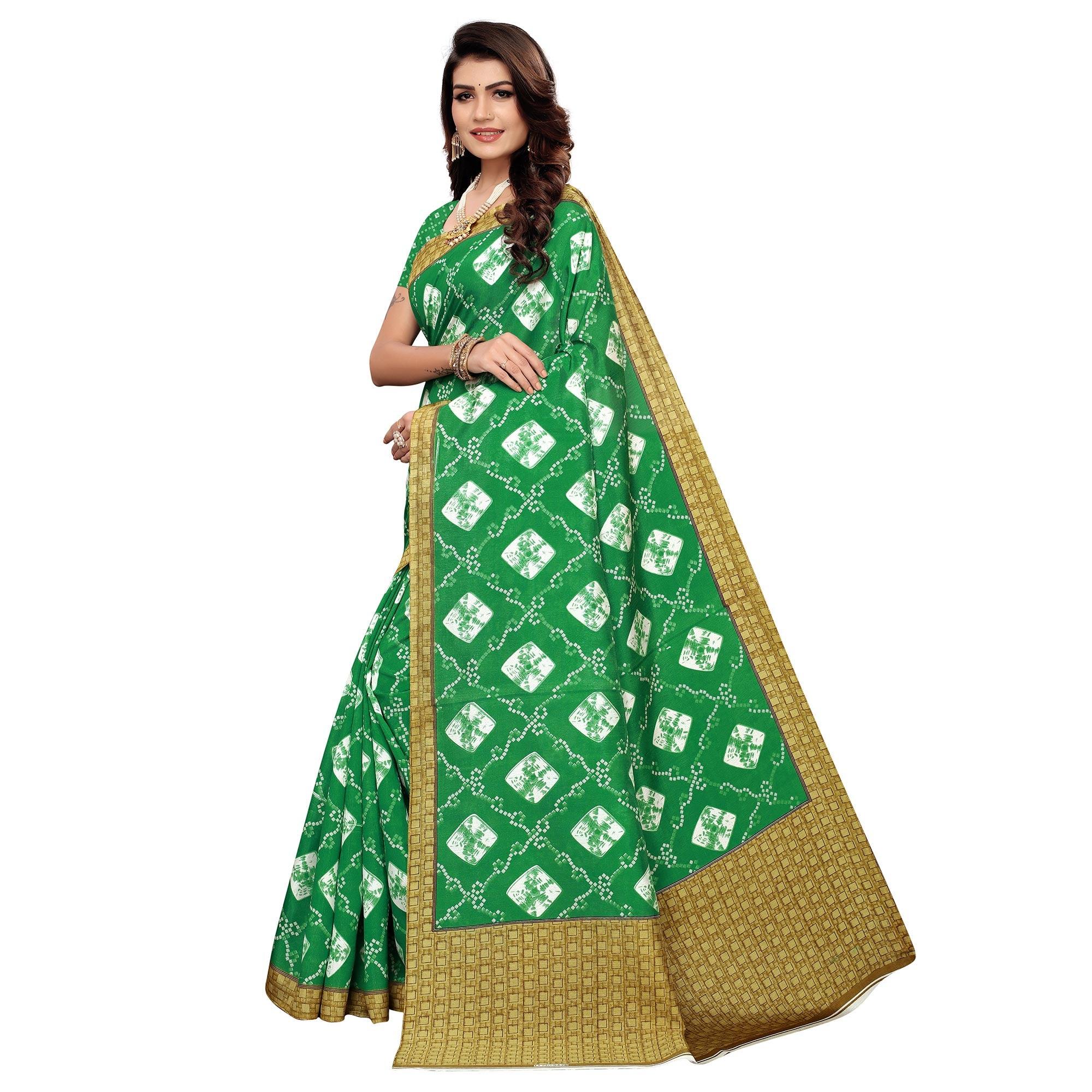 Opulent Green Colored Casual Printed Art Silk Saree - Peachmode