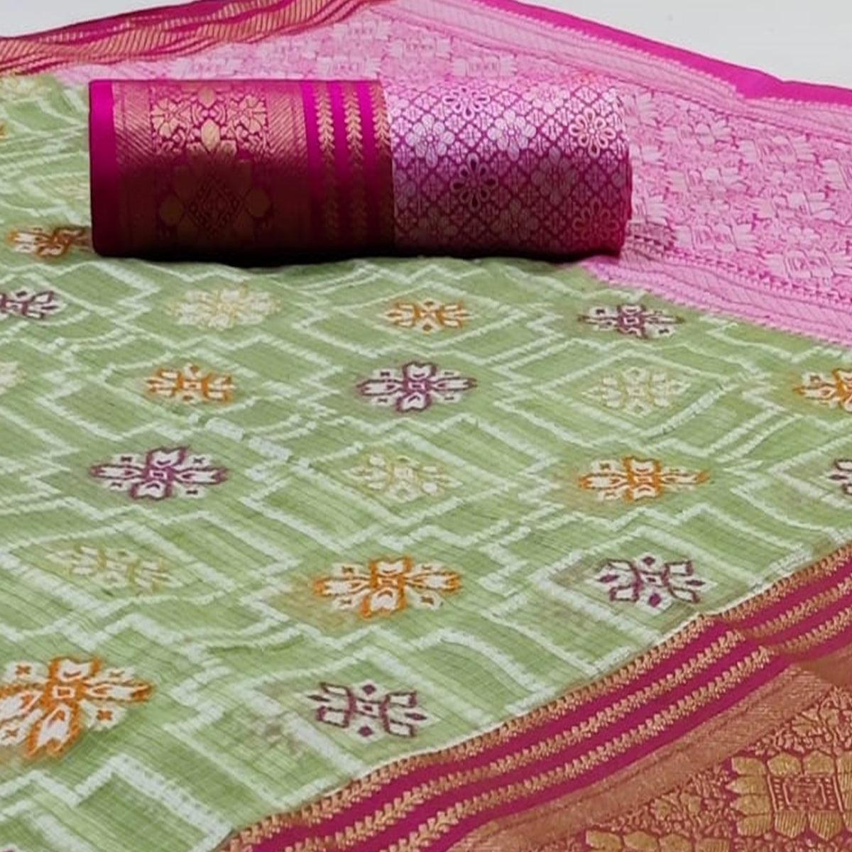 Opulent Light Green Colored Festive Wear Woven Kota Silk Saree - Peachmode