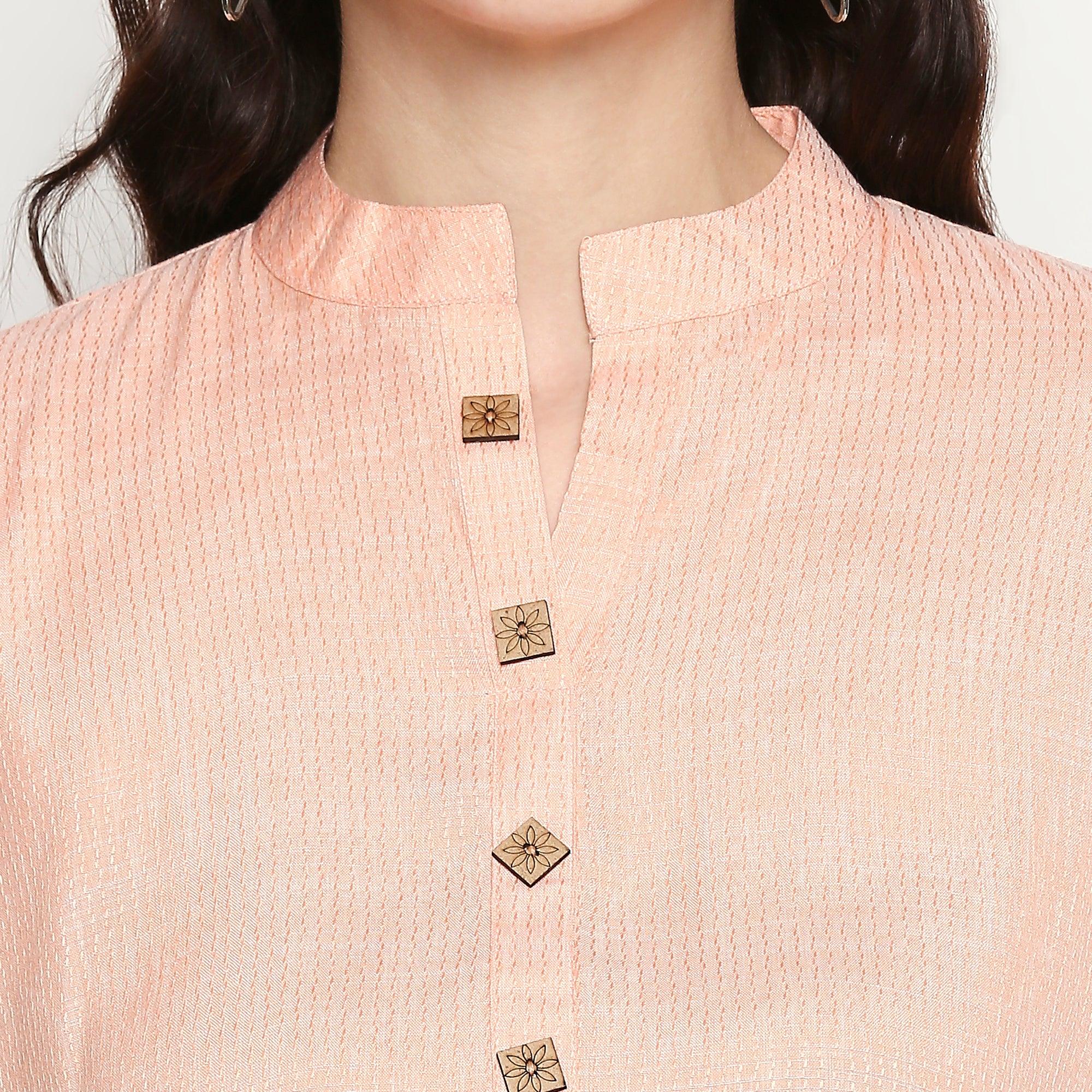Opulent Light Peach Colored Casual Wear Solid Cotton Western Top - Peachmode