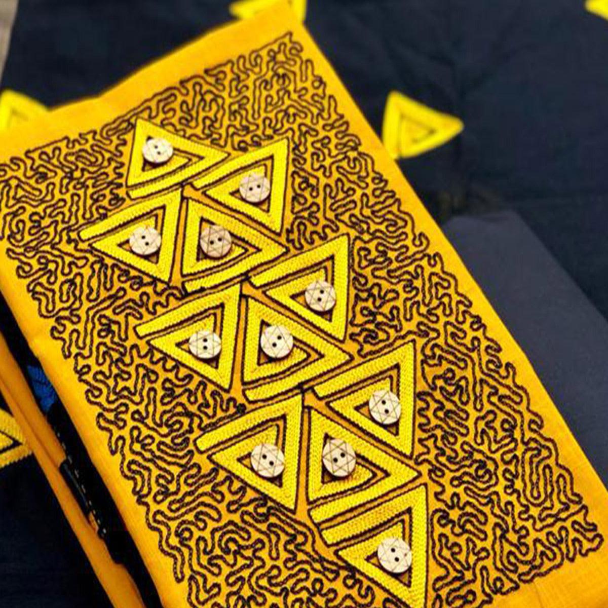 Opulent Mustard Coloured Casual Wear Embroidered Cotton Dress Material - Peachmode