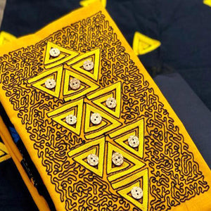 Opulent Mustard Coloured Casual Wear Embroidered Cotton Dress Material - Peachmode