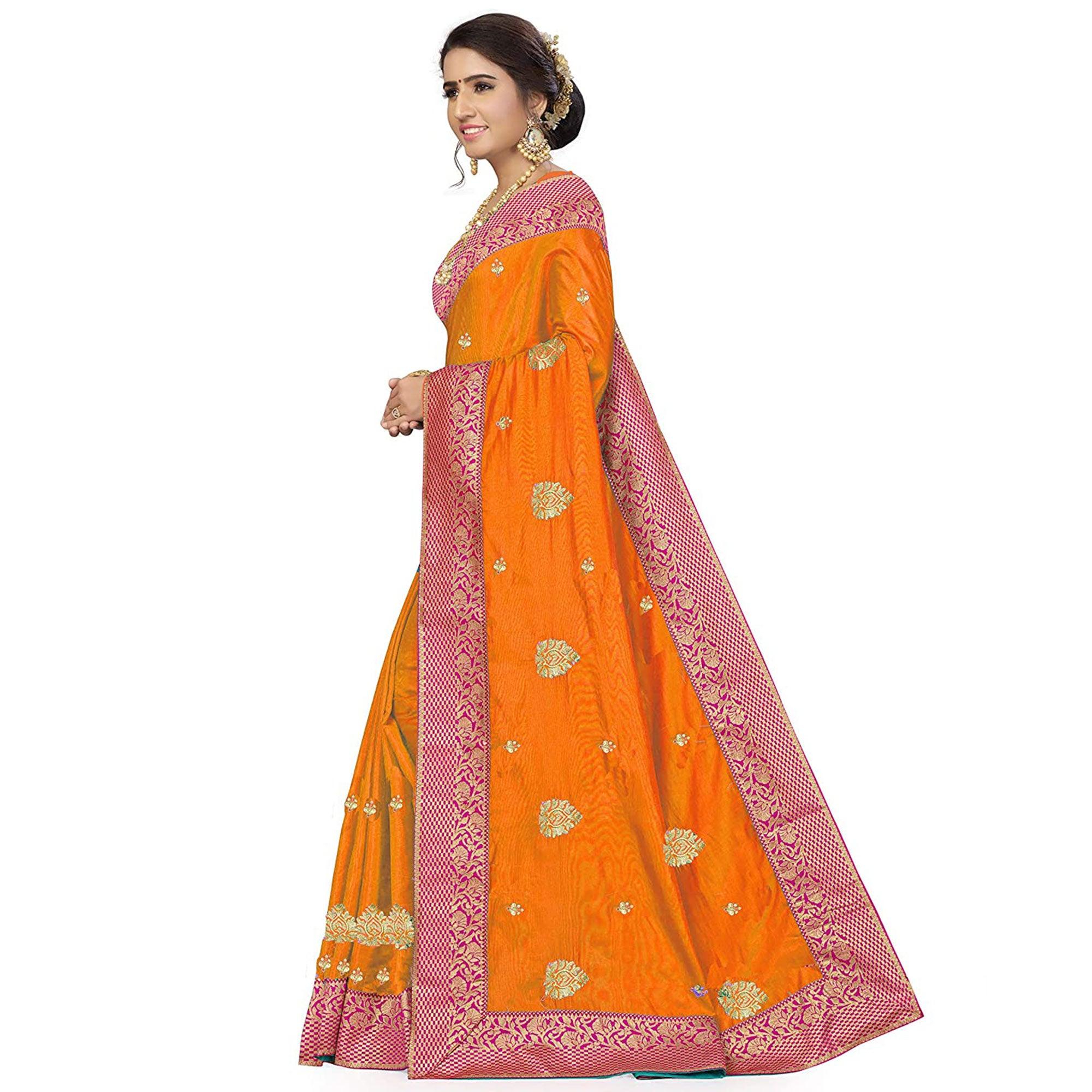 Opulent Mustard Yellow Colored Festive Wear Embroidered Sana Silk Saree - Peachmode