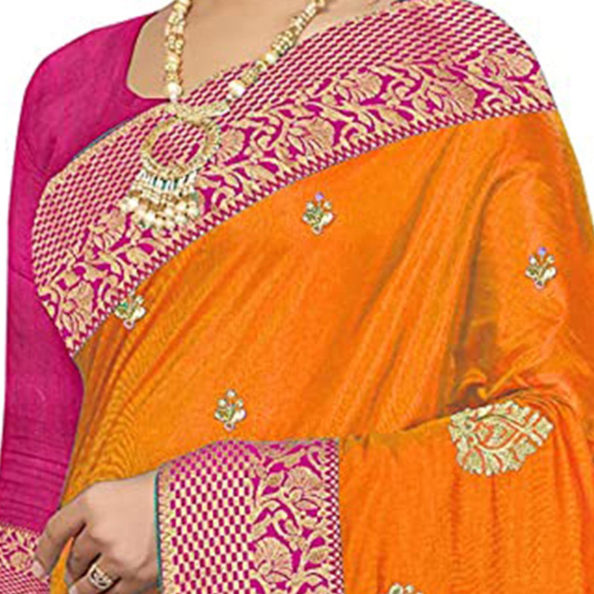 Opulent Mustard Yellow Colored Festive Wear Embroidered Sana Silk Saree - Peachmode