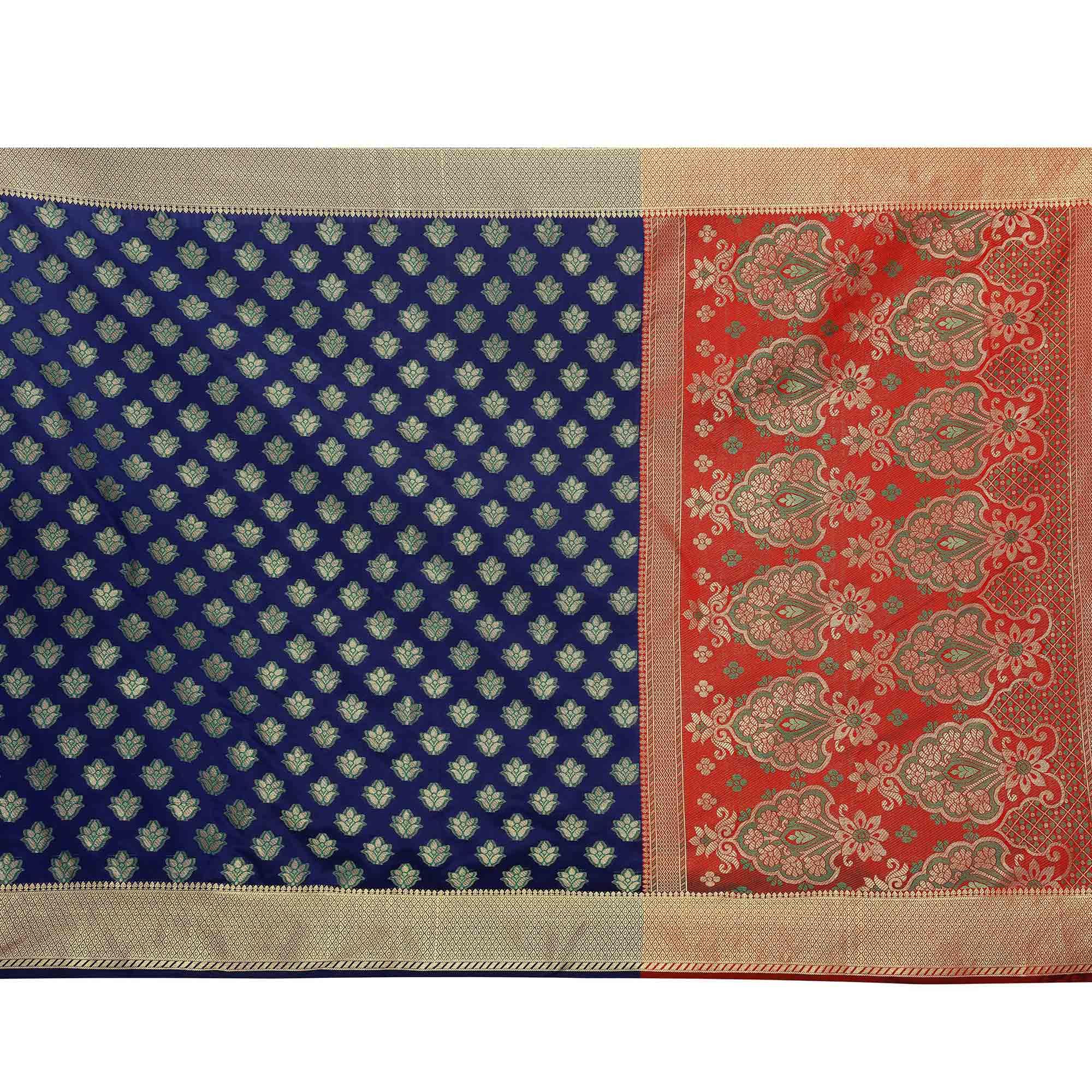 Opulent Navy Blue Colored Festive Wear Woven Art Silk Saree - Peachmode