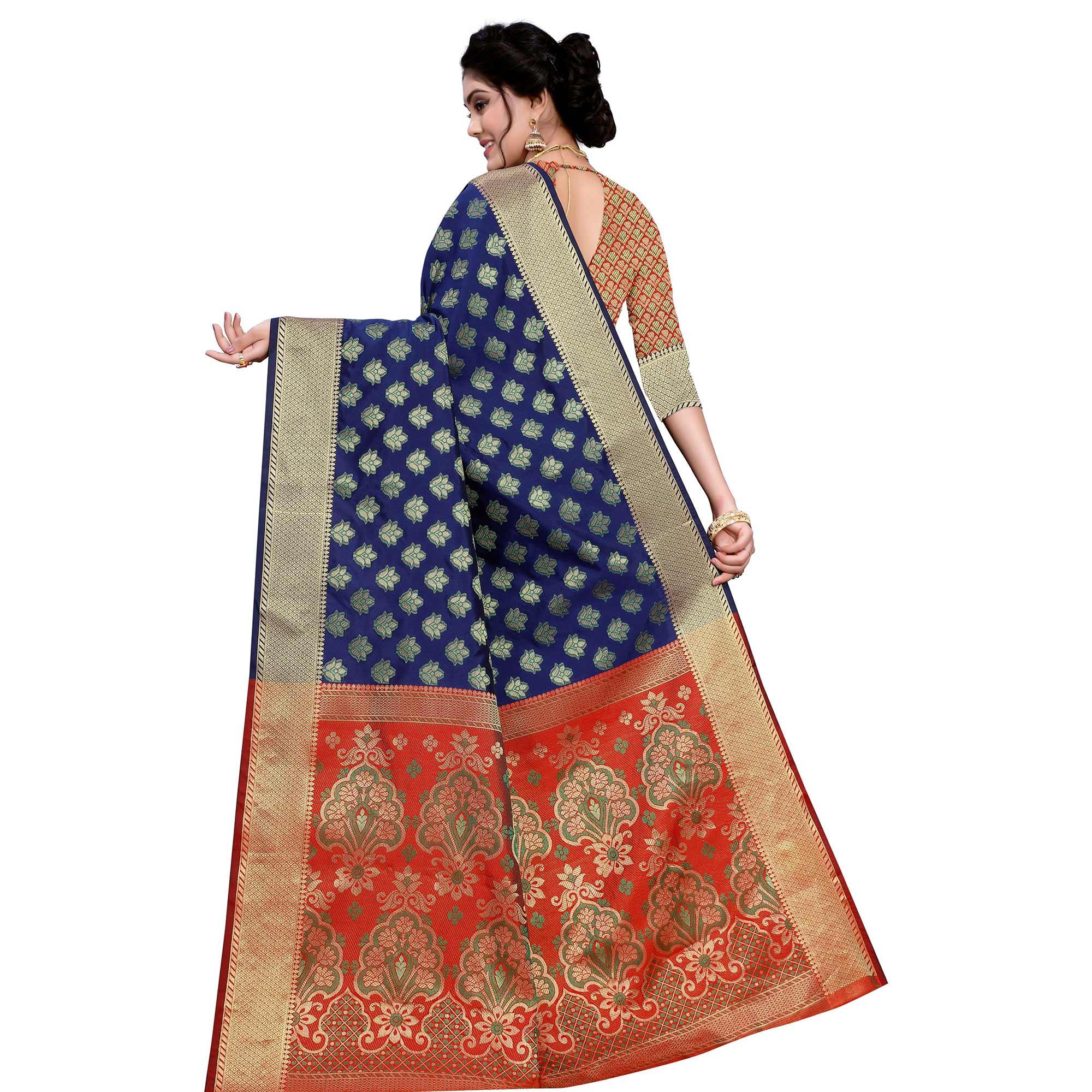 Opulent Navy Blue Colored Festive Wear Woven Art Silk Saree - Peachmode