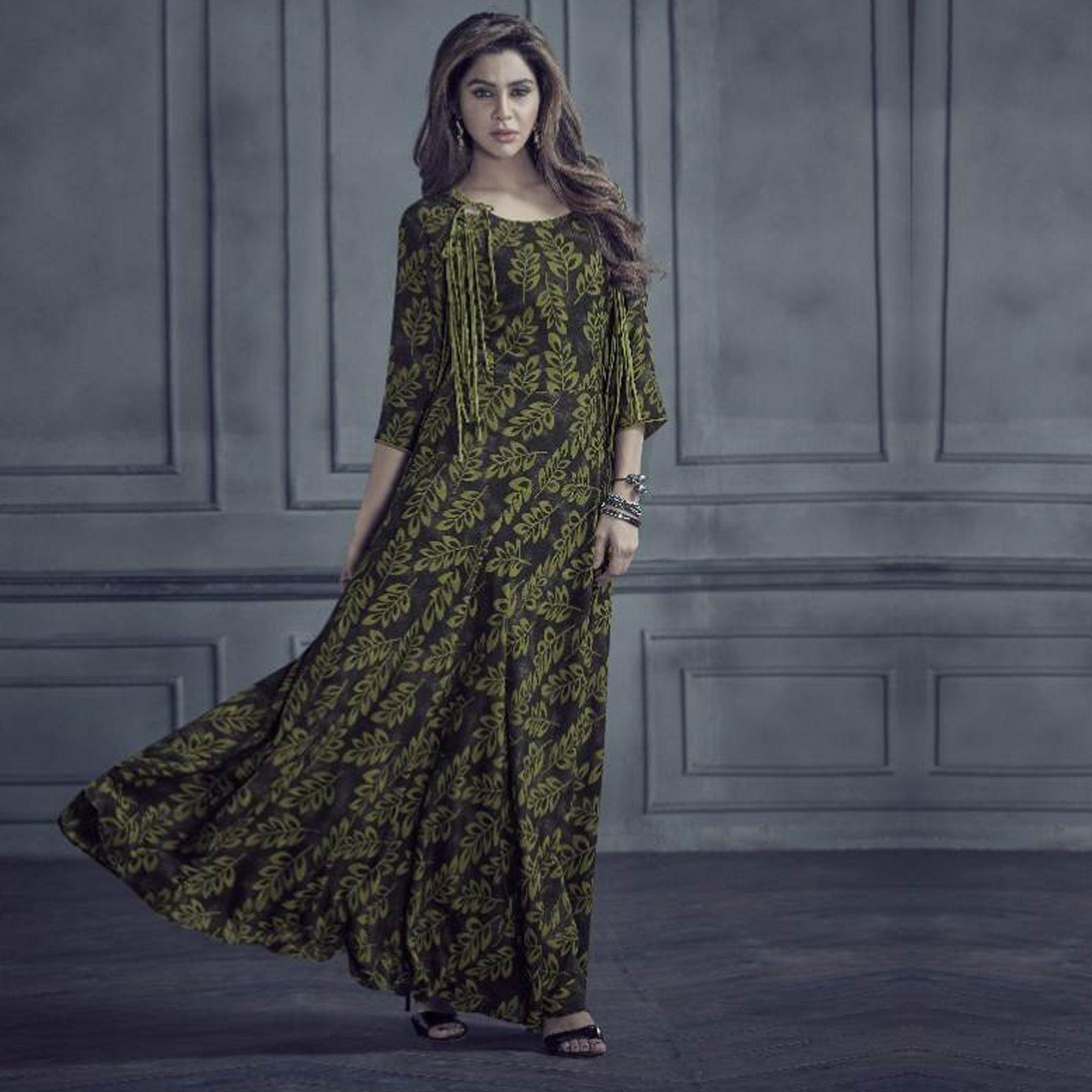 Opulent Olive Green Colored Designer Printed Rayon Kurti - Peachmode
