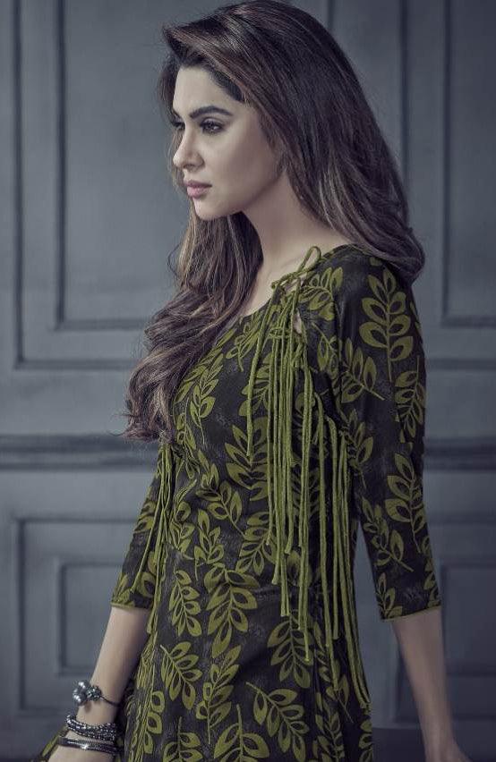 Opulent Olive Green Colored Designer Printed Rayon Kurti - Peachmode