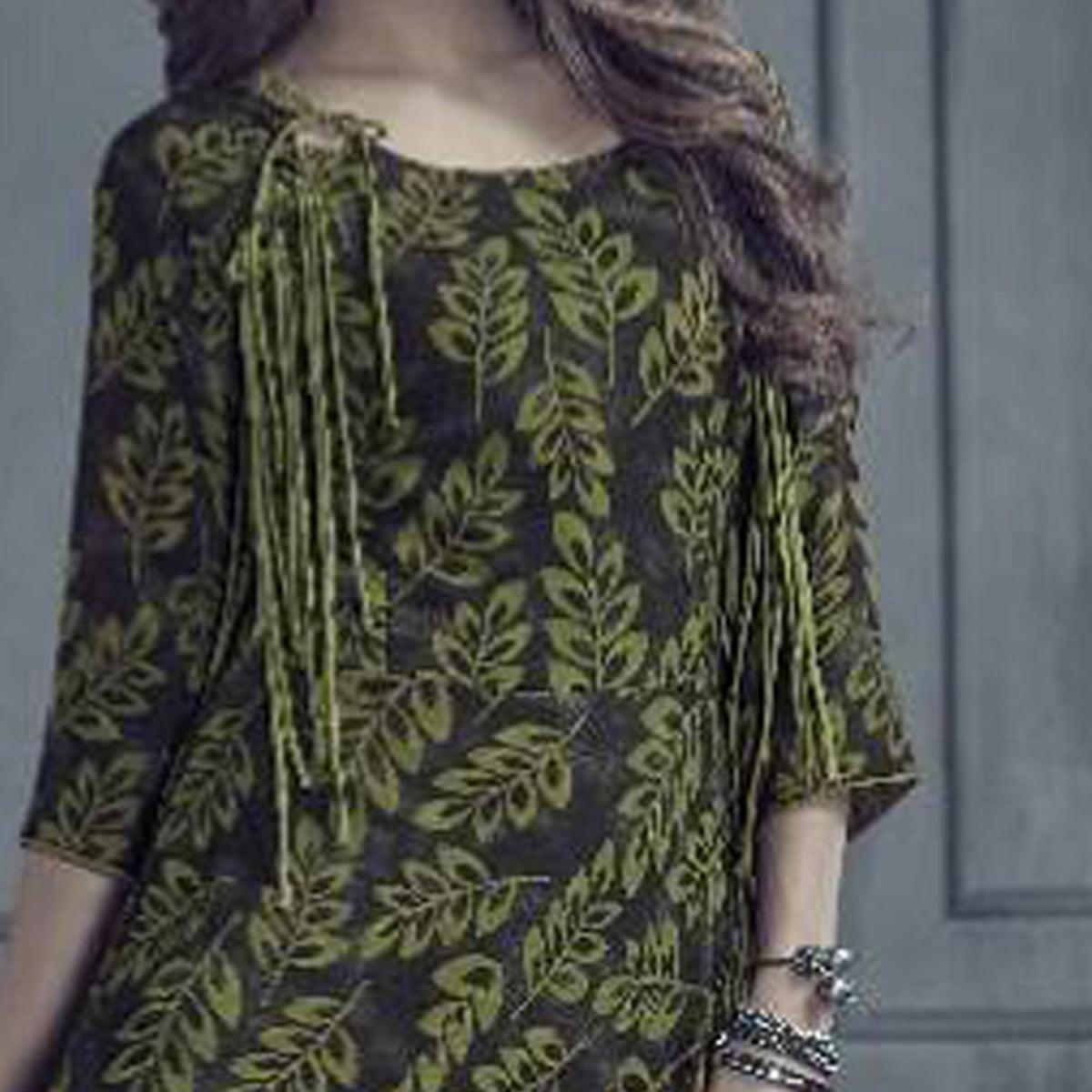 Opulent Olive Green Colored Designer Printed Rayon Kurti - Peachmode
