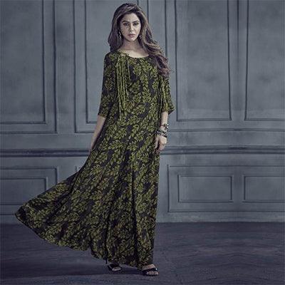 Opulent Olive Green Colored Designer Printed Rayon Kurti - Peachmode