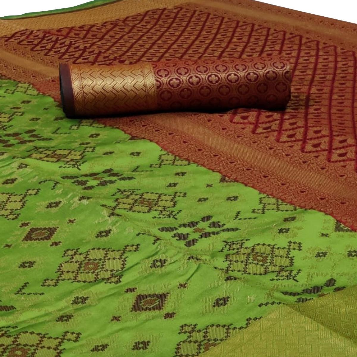 Opulent Parrot Green Colored Festive Wear Woven Silk Saree - Peachmode