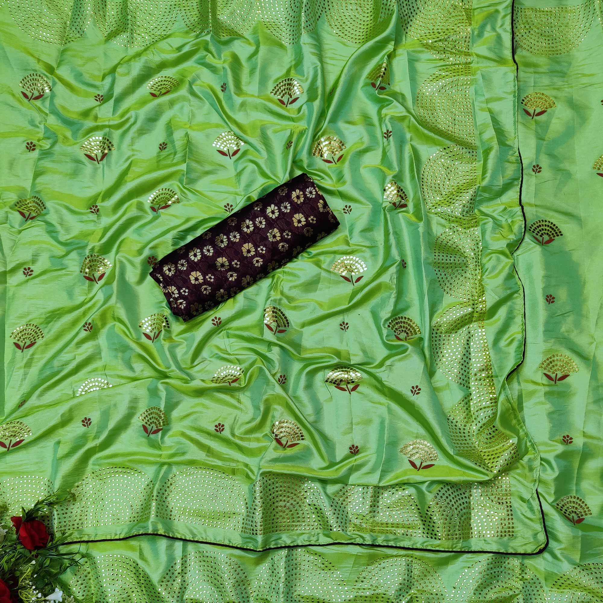 Opulent Parrot Green Colored Festive Wear Woven Two Tone Sana Silk Saree - Peachmode