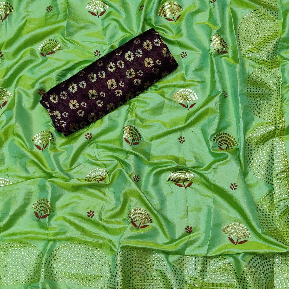 Opulent Parrot Green Colored Festive Wear Woven Two Tone Sana Silk Saree - Peachmode