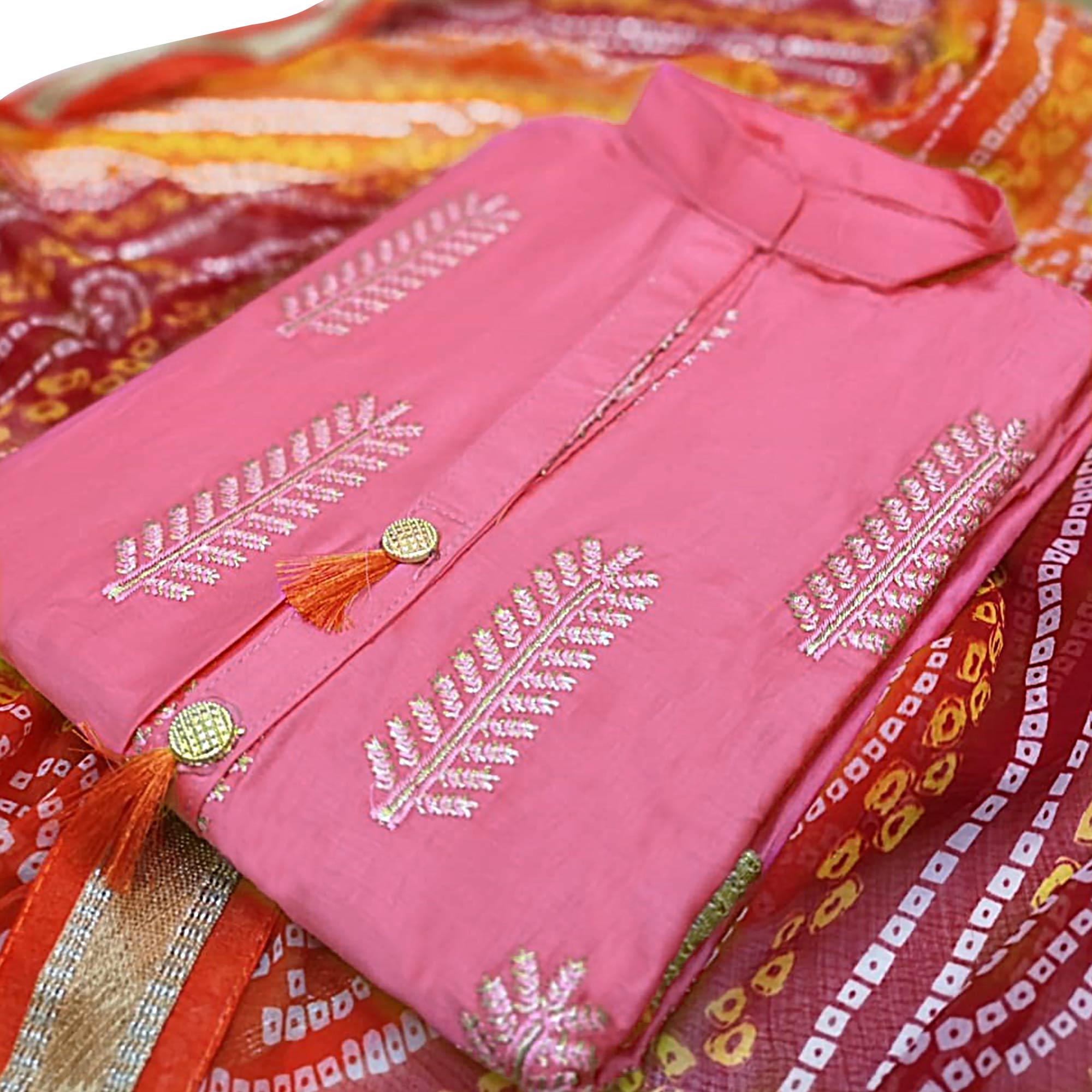 Opulent Pink Colored Casual Wear Embroidered Cotton Dress Material - Peachmode
