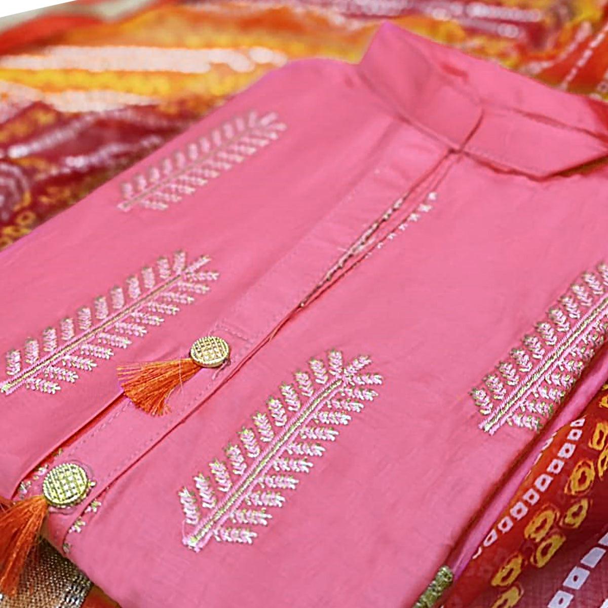 Opulent Pink Colored Casual Wear Embroidered Cotton Dress Material - Peachmode