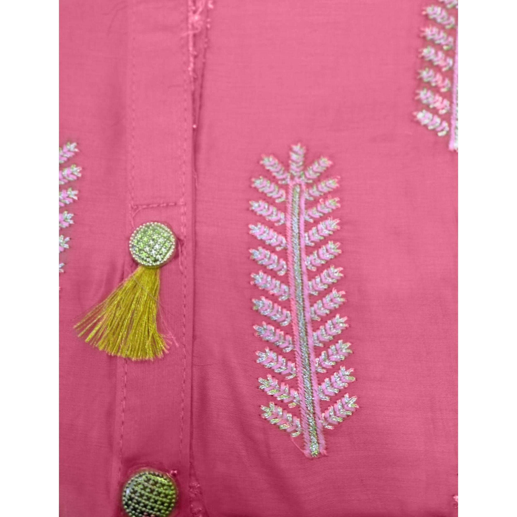 Opulent Pink Colored Casual Wear Embroidered Cotton Dress Material - Peachmode