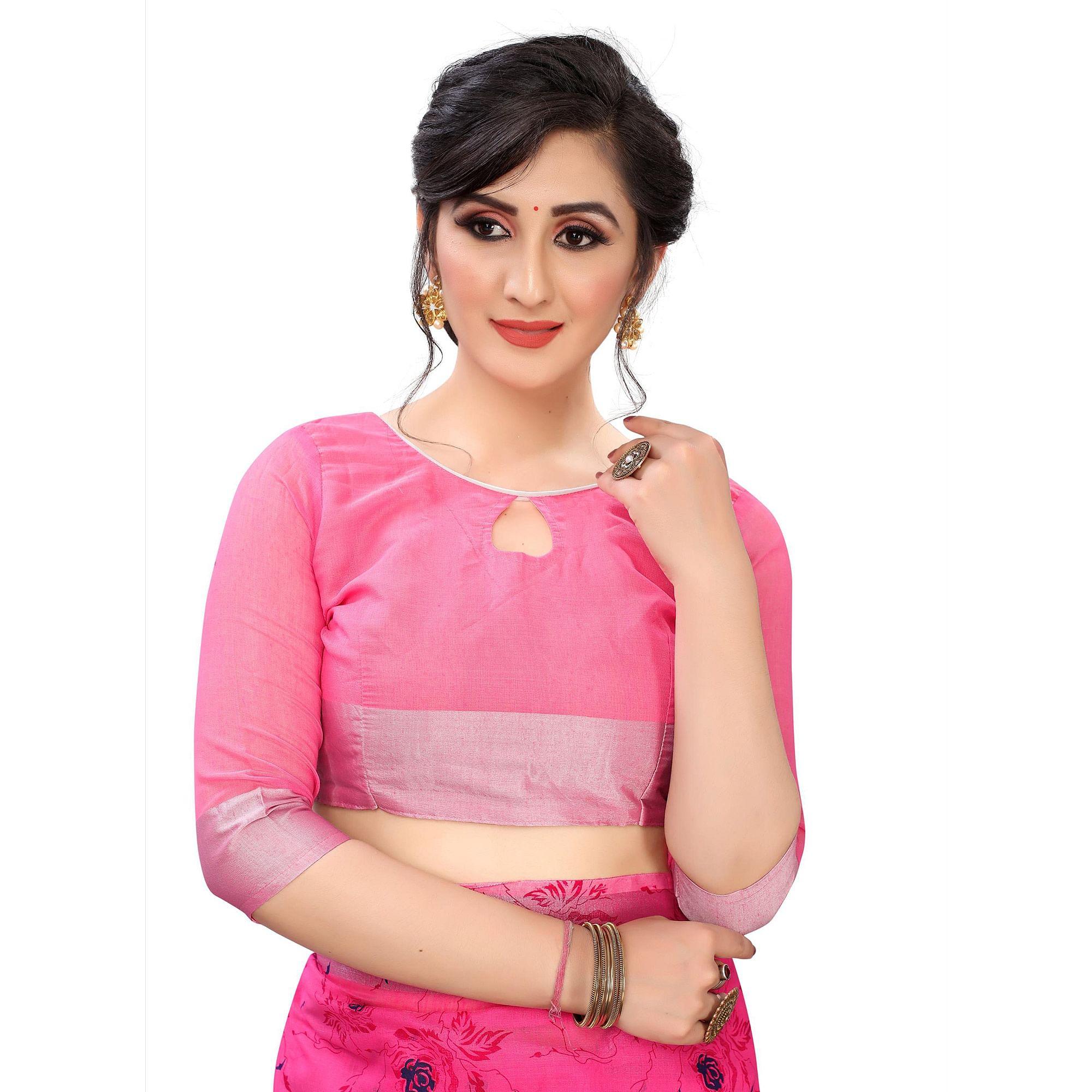 Opulent Pink Colored Casual Wear Printed Cotton Linen Saree - Peachmode