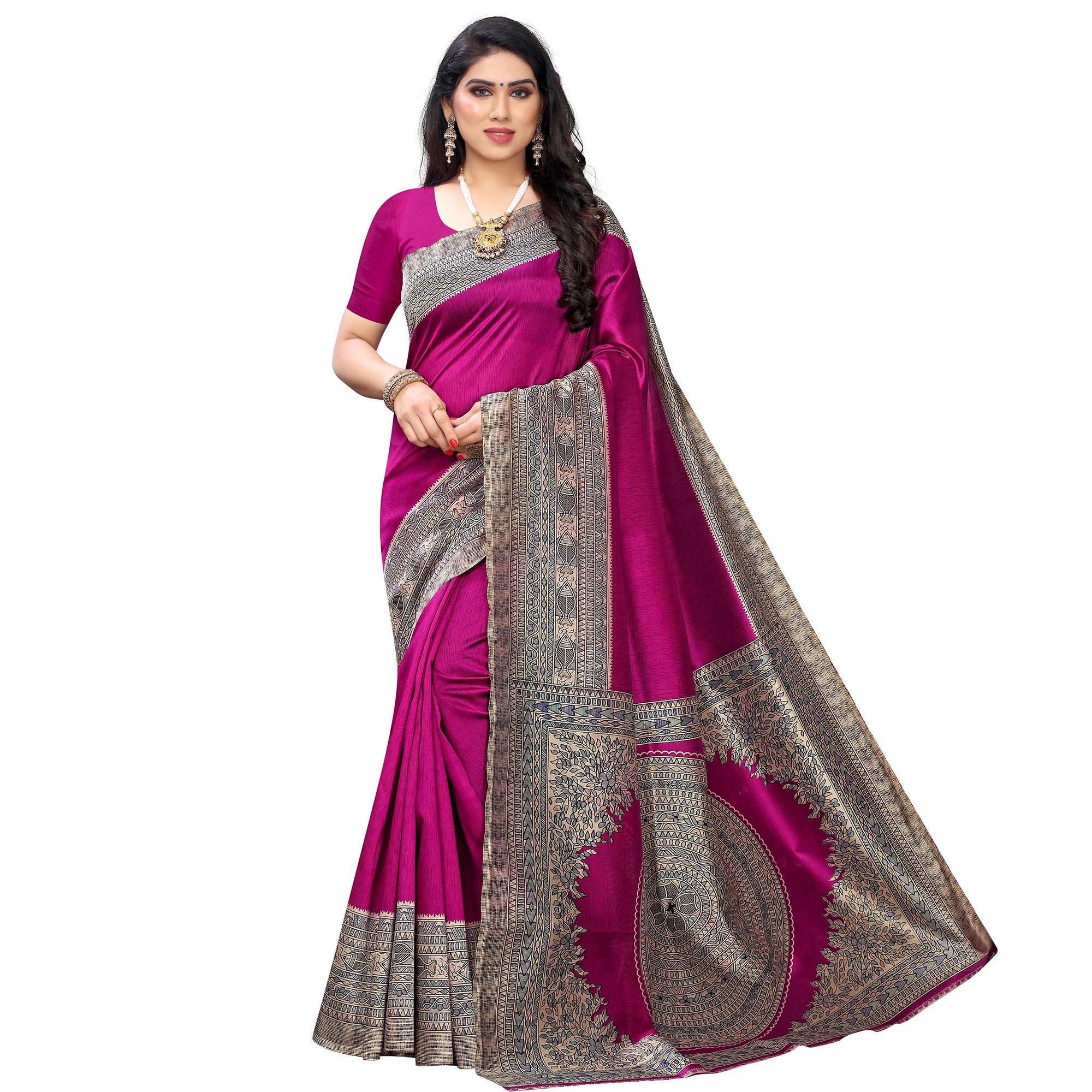 Opulent Pink Colored Festive Wear Printed Art Silk Saree - Peachmode