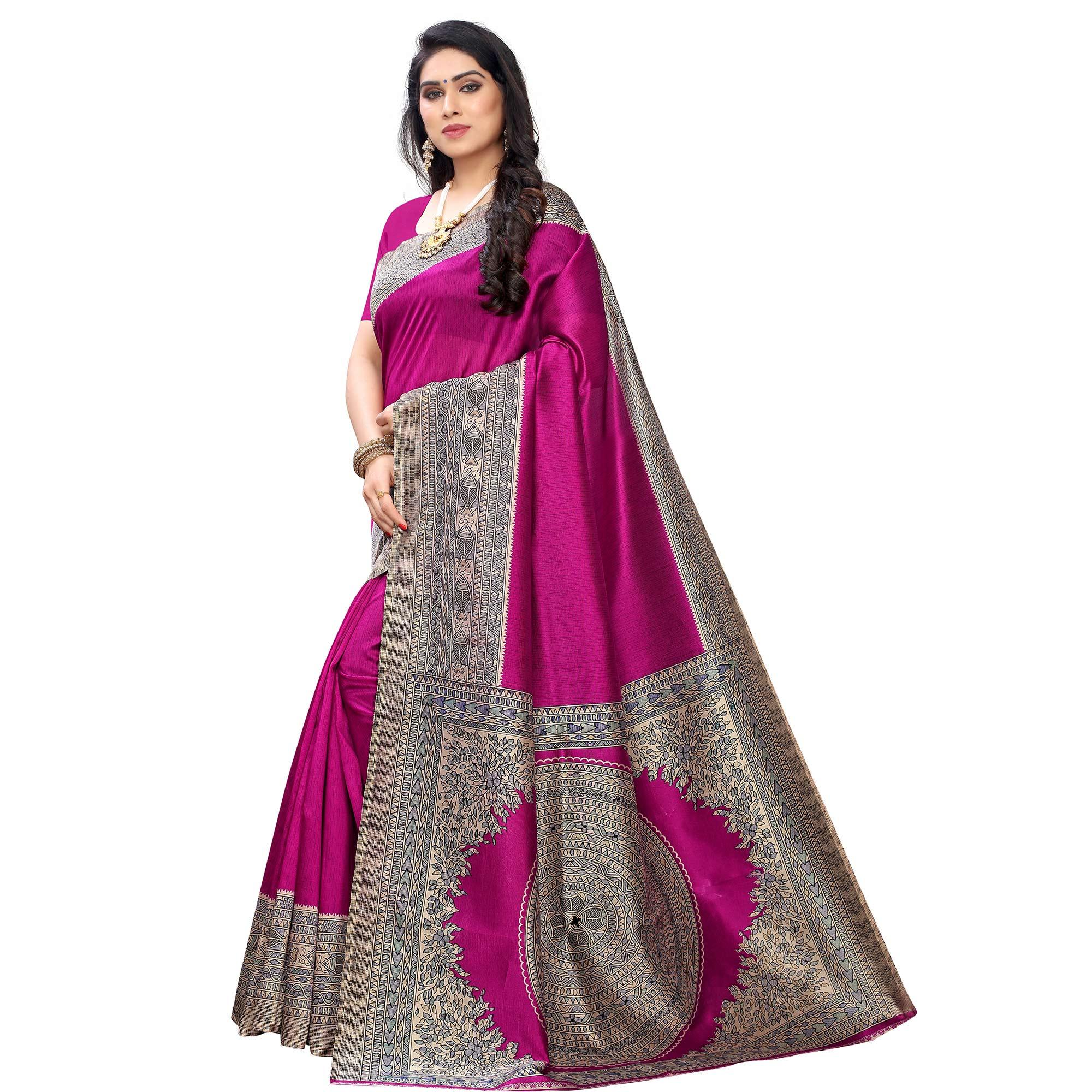 Opulent Pink Colored Festive Wear Printed Art Silk Saree - Peachmode
