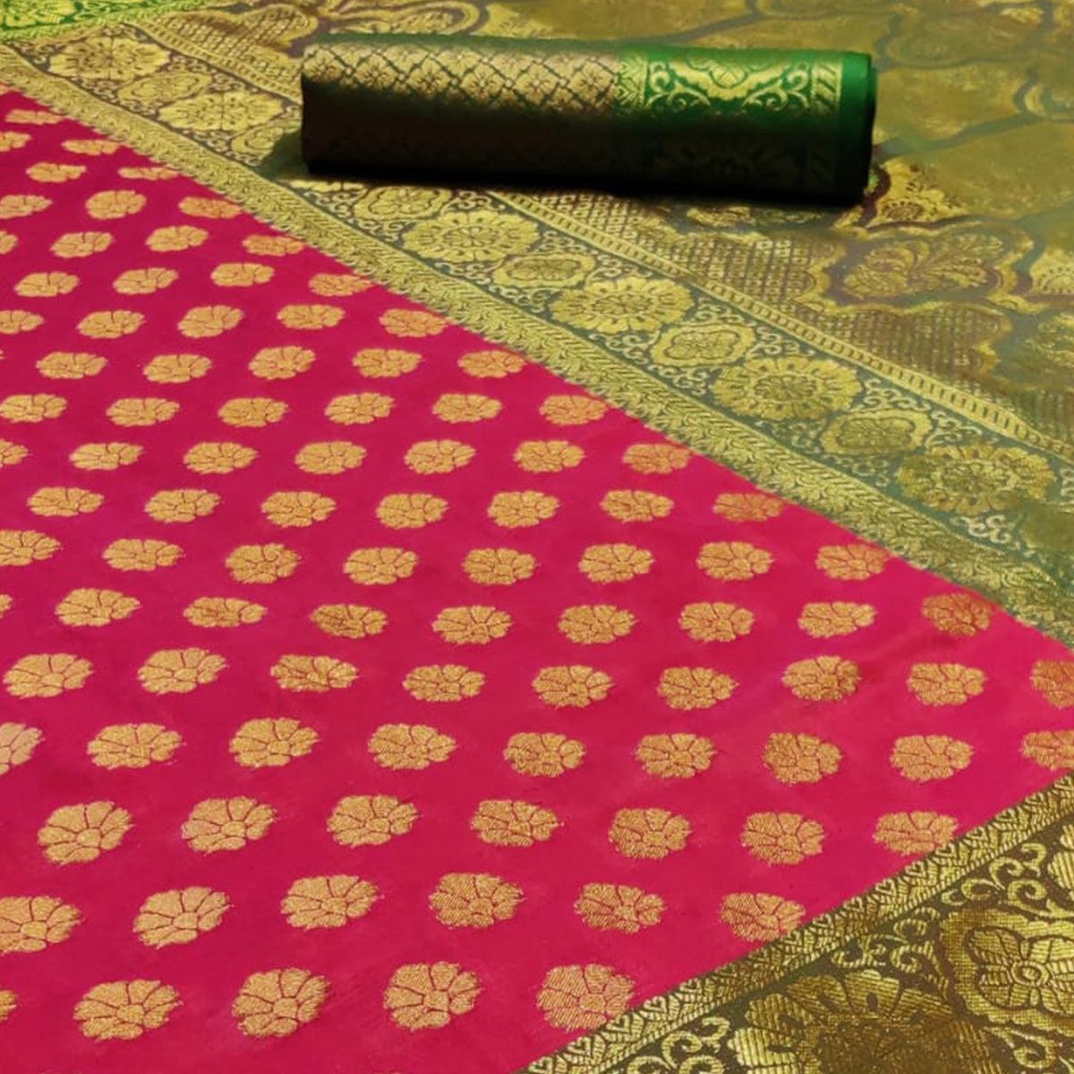 Opulent Pink Colored Festive Wear Woven Heavy Silk Saree - Peachmode