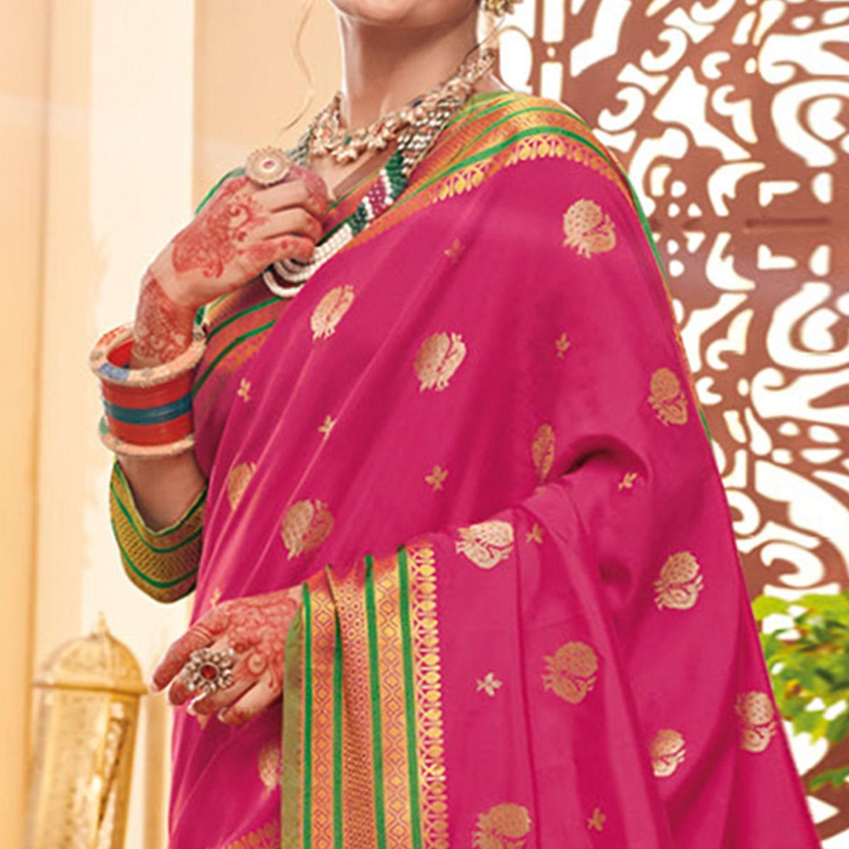 Opulent Pink Colored Festive Wear Woven Silk Saree - Peachmode