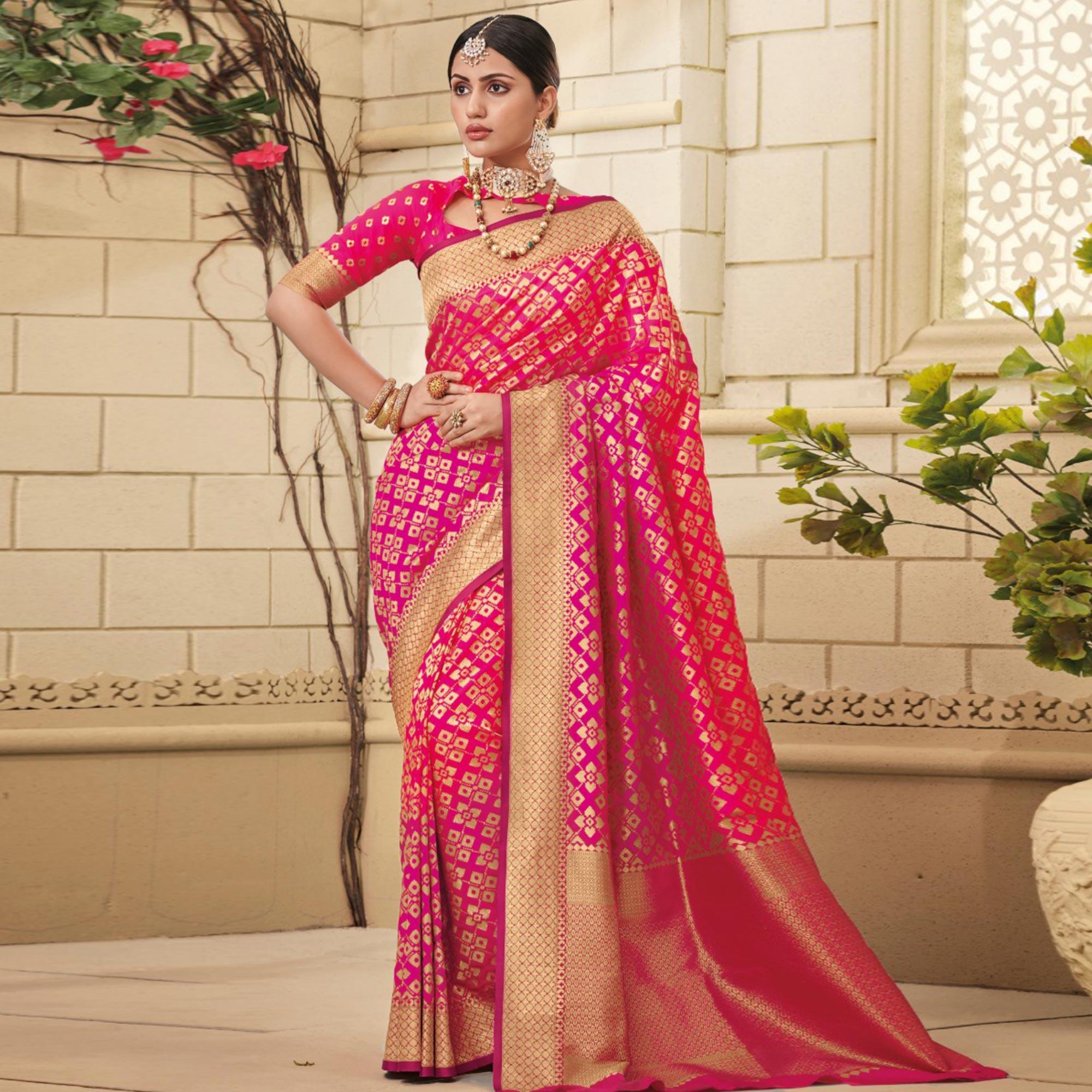 Opulent Pink Colored Festive Wear Woven Soft Silk Saree - Peachmode