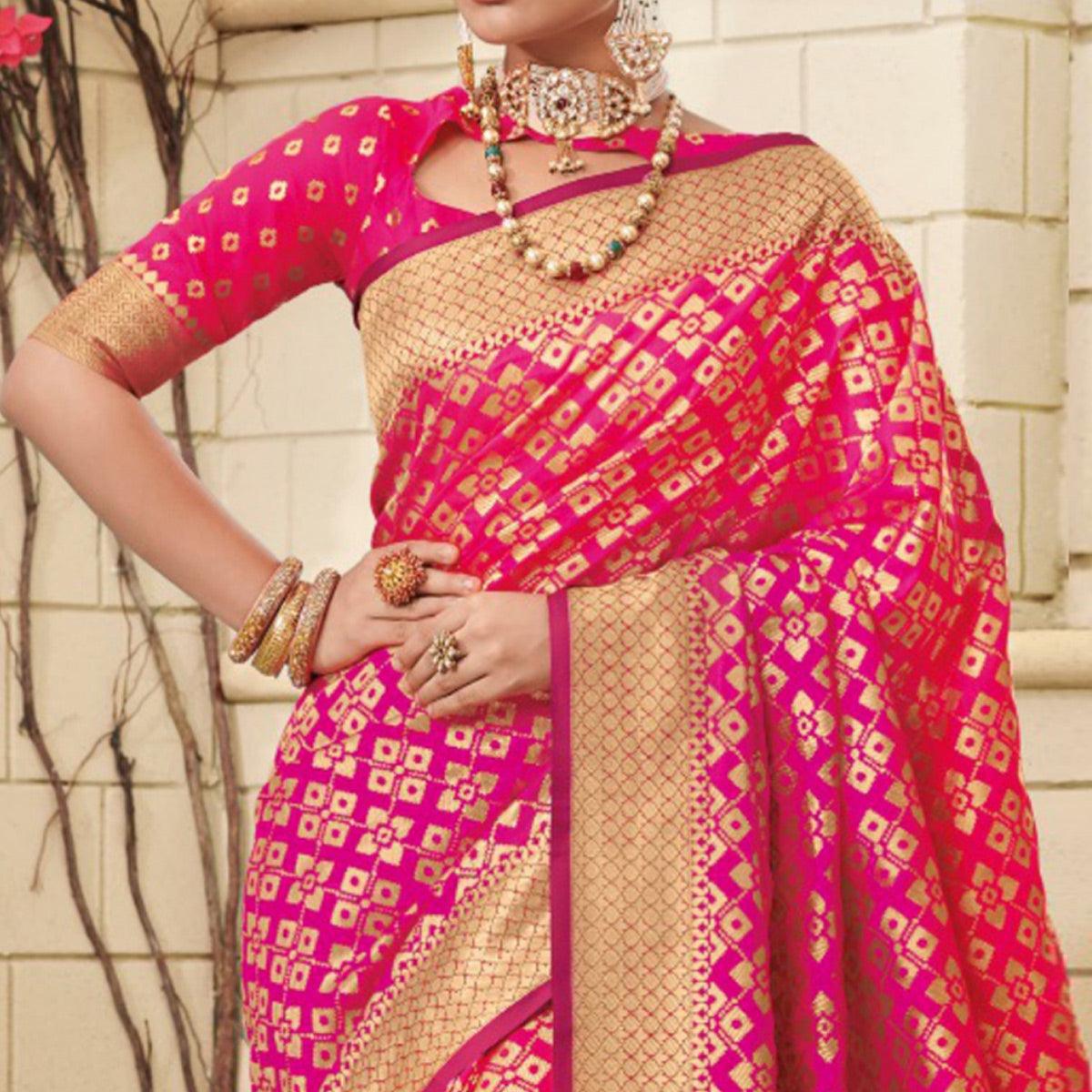 Opulent Pink Colored Festive Wear Woven Soft Silk Saree - Peachmode